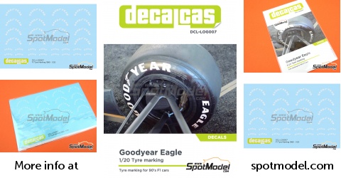Decalcas DCL-LOG012: Logotypes 1/20 scale - Tire sidewall white chalk  markings (ref. DCL-LOG012)