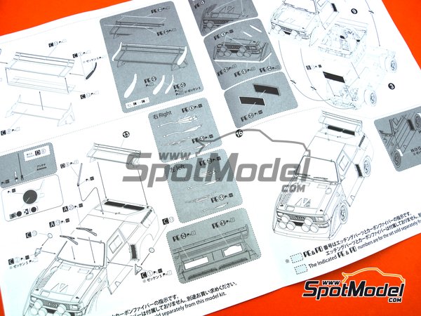 Image 28: Audi Quattro Sport S1 Group B HB Audi Team - Montecarlo Rally - Rallye Automobile de Monte-Carlo 1985 | Model car kit in 1/24 scale manufactured by Beemax Model Kits (ref. B24017, also 4905083103982 and 103982) Image 28: Audi Quattro Sport S1 Group B HB Audi Team - Montecarlo Rally - Rallye Automobile de Monte-Carlo 1985 | Model car kit in 1/24 scale manufactured by Beemax Model Kits (ref. B24017, also 4905083103982 and 103982)