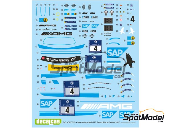 Image 1: Mercedes AMG GT3 AMG Team Black Falcon - 24 Hours Nürburgring 2016 | Marking / livery in 1/24 scale manufactured by Decalcas (ref. DCL-DEC010) Image 1: Mercedes AMG GT3 AMG Team Black Falcon - 24 Hours Nürburgring 2016 | Marking / livery in 1/24 scale manufactured by Decalcas (ref. DCL-DEC010)