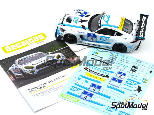 Image 2: Mercedes AMG GT3 AMG Team Black Falcon - 24 Hours Nürburgring 2016 | Marking / livery in 1/24 scale manufactured by Decalcas (ref. DCL-DEC010) Image 2: Mercedes AMG GT3 AMG Team Black Falcon - 24 Hours Nürburgring 2016 | Marking / livery in 1/24 scale manufactured by Decalcas (ref. DCL-DEC010)