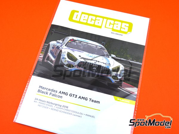 Image 9: Mercedes AMG GT3 AMG Team Black Falcon - 24 Hours Nürburgring 2016 | Marking / livery in 1/24 scale manufactured by Decalcas (ref. DCL-DEC010) Image 9: Mercedes AMG GT3 AMG Team Black Falcon - 24 Hours Nürburgring 2016 | Marking / livery in 1/24 scale manufactured by Decalcas (ref. DCL-DEC010)