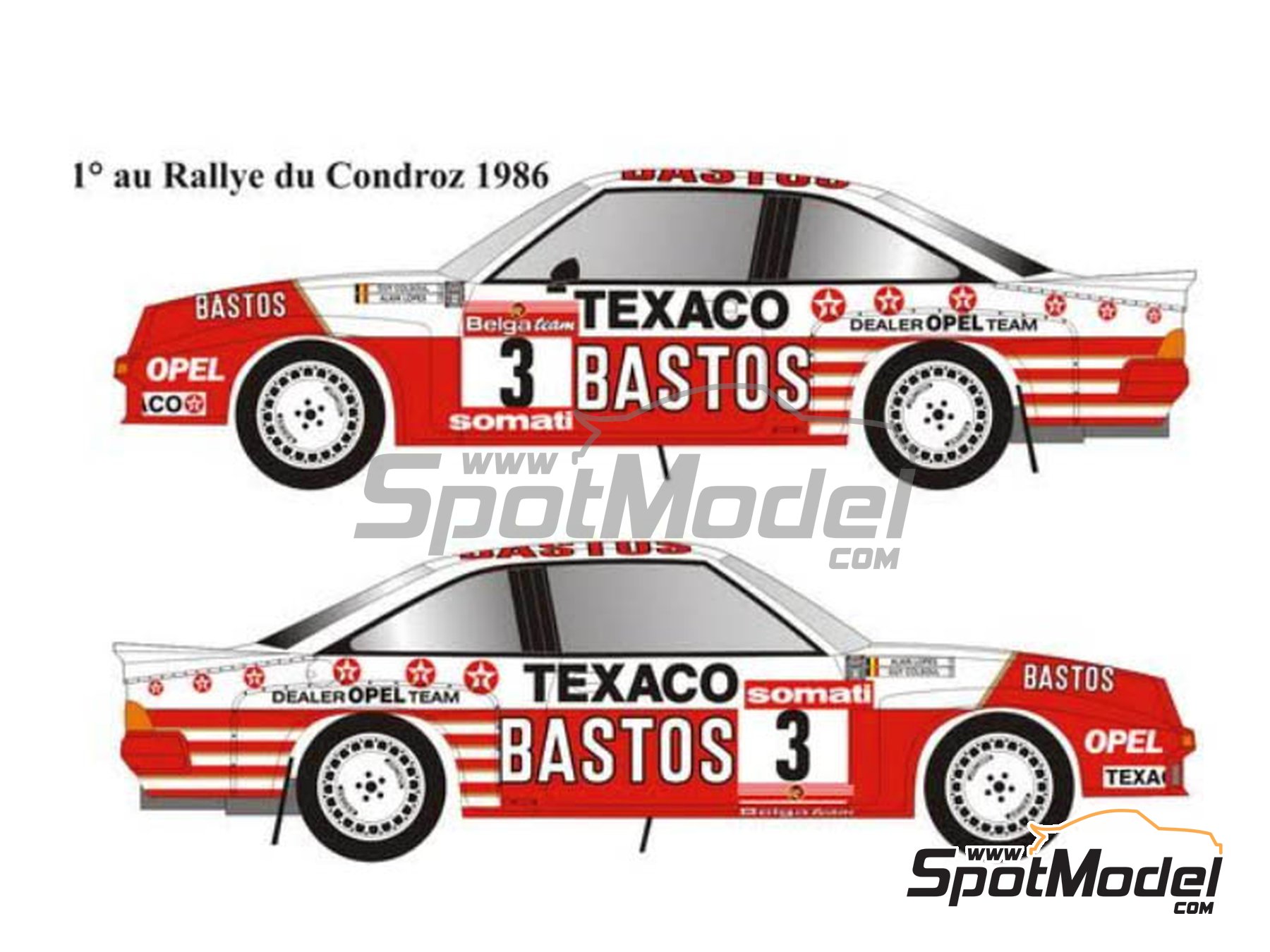 Image 1: Opel Manta 400 Group B Texaco Bastos - Condroz Rally, Ypres Rally 1986 | Marking / livery in 1/24 scale manufactured by Renaissance Models (ref. TK24-447) Image 1: Opel Manta 400 Group B Texaco Bastos - Condroz Rally, Ypres Rally 1986 | Marking / livery in 1/24 scale manufactured by Renaissance Models (ref. TK24-447)