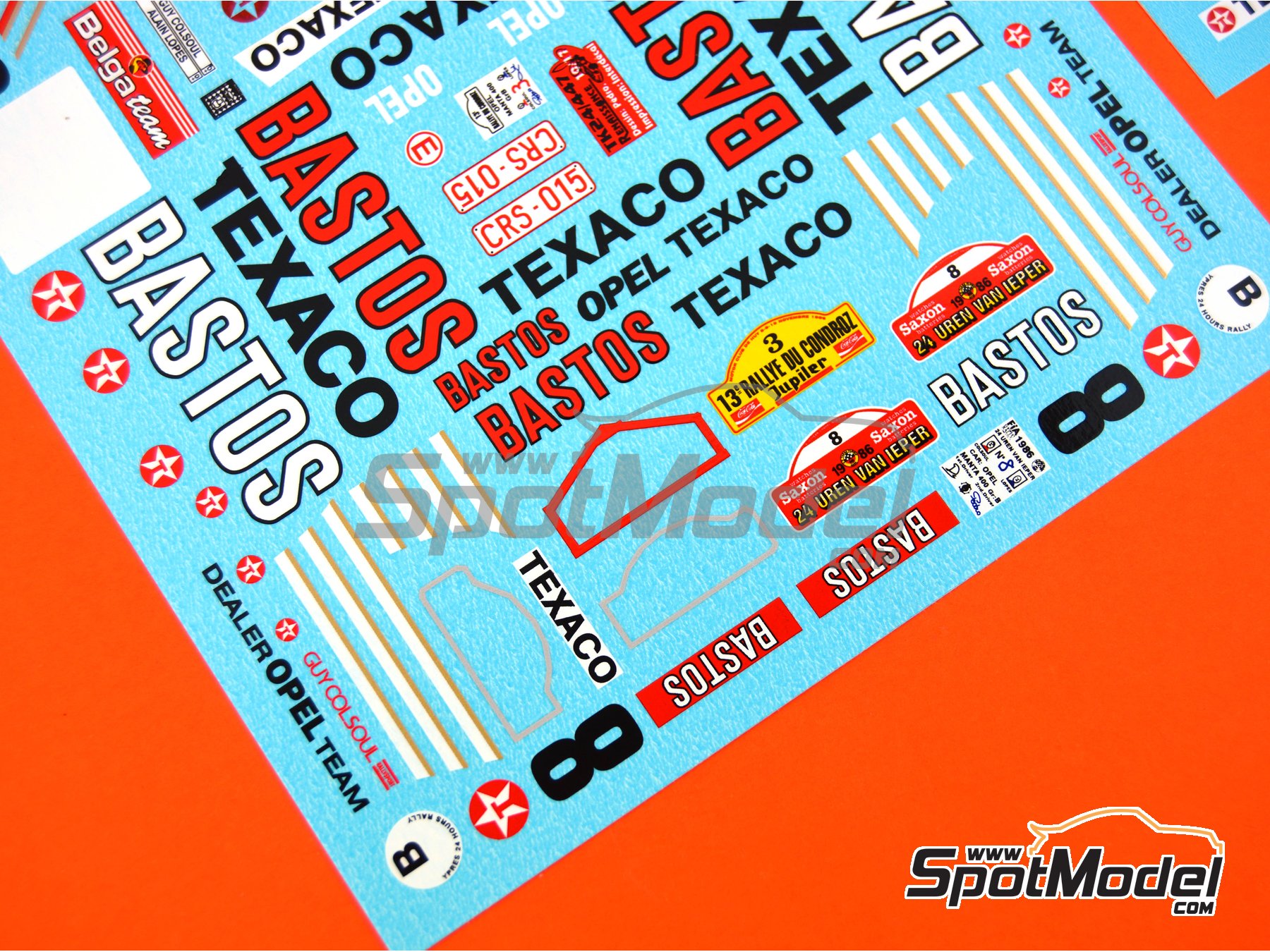 Image 6: Opel Manta 400 Group B Texaco Bastos - Condroz Rally, Ypres Rally 1986 | Marking / livery in 1/24 scale manufactured by Renaissance Models (ref. TK24-447) Image 6: Opel Manta 400 Group B Texaco Bastos - Condroz Rally, Ypres Rally 1986 | Marking / livery in 1/24 scale manufactured by Renaissance Models (ref. TK24-447)