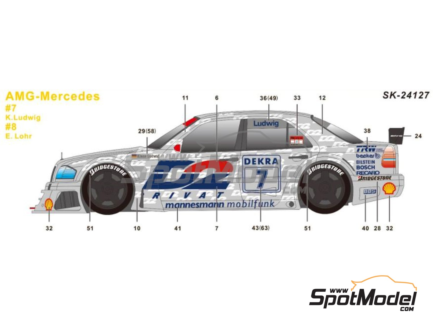 Image 1: AMG Mercedes C-Class sponsored by D2 Privat - DTM - Deutsche Tourenwagen Masters 1994 | Marking / livery in 1/24 scale manufactured by SK Decals (ref. SK-24127, also SK24127) Image 1: AMG Mercedes C-Class sponsored by D2 Privat - DTM - Deutsche Tourenwagen Masters 1994 | Marking / livery in 1/24 scale manufactured by SK Decals (ref. SK-24127, also SK24127)