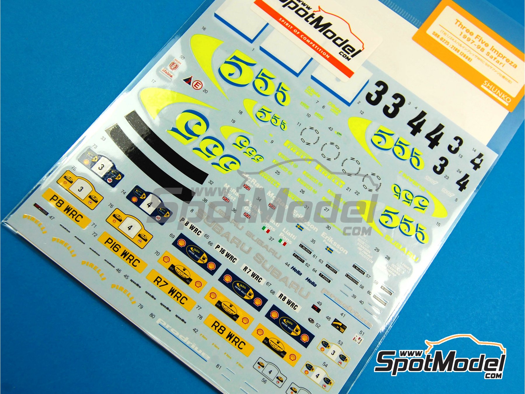 Image 1: Subaru Impreza WRC 555 - Safari Rally 1997 and 1998 | Marking / livery in 1/24 scale manufactured by Shunko Models (ref. SHK-D225) Image 1: Subaru Impreza WRC 555 - Safari Rally 1997 and 1998 | Marking / livery in 1/24 scale manufactured by Shunko Models (ref. SHK-D225)