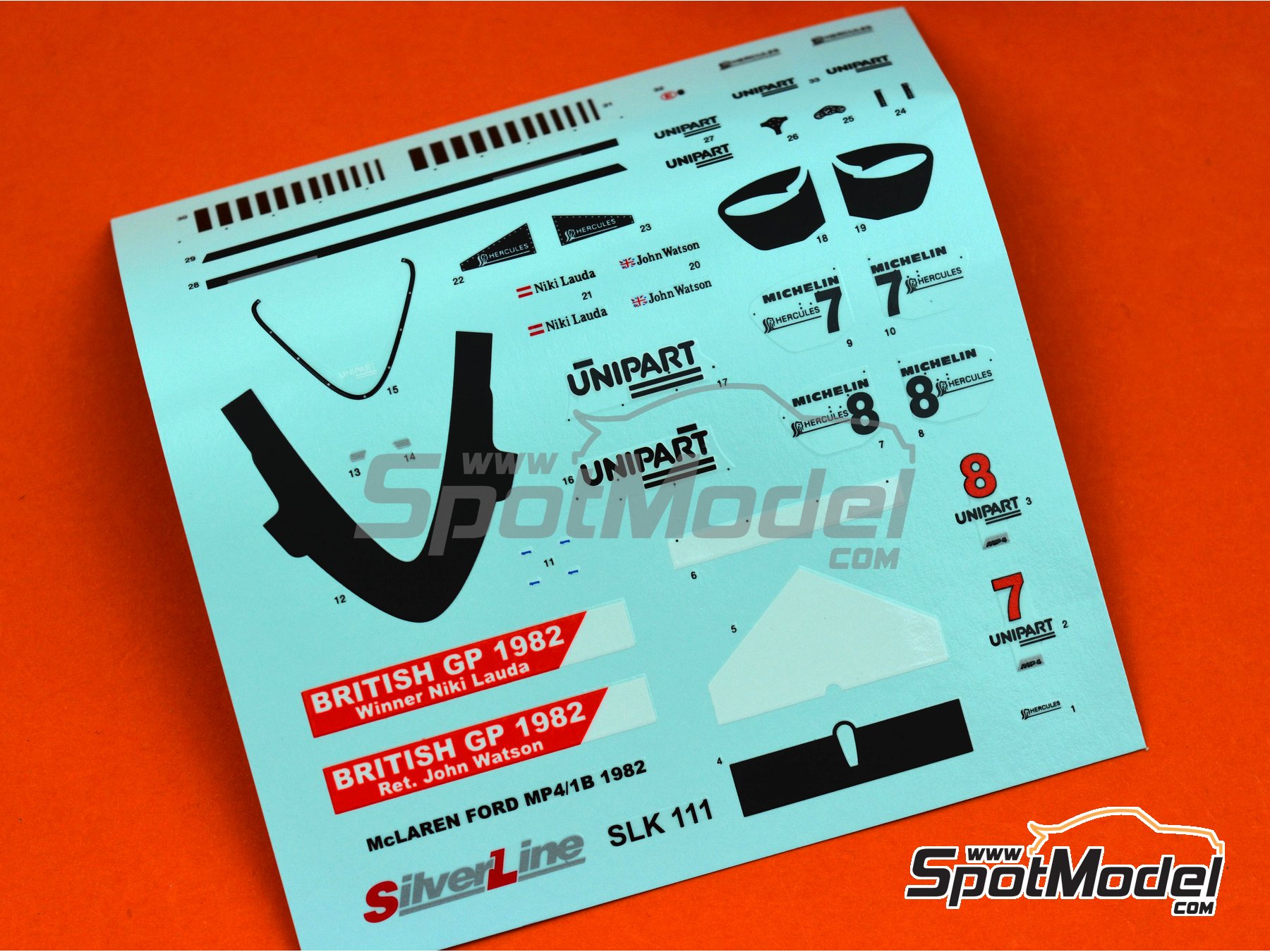 Image 7: McLaren Ford MP4/1B Marlboro - FIA Formula 1 World Championship 1982 | Model car kit in 1/43 scale manufactured by Tameo Kits (ref. SLK111) Image 7: McLaren Ford MP4/1B Marlboro - FIA Formula 1 World Championship 1982 | Model car kit in 1/43 scale manufactured by Tameo Kits (ref. SLK111)