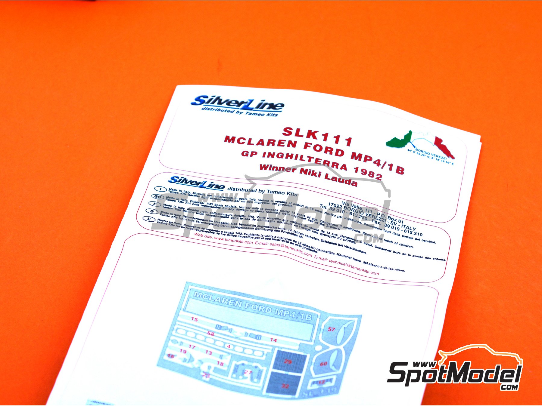 Image 8: McLaren Ford MP4/1B Marlboro - FIA Formula 1 World Championship 1982 | Model car kit in 1/43 scale manufactured by Tameo Kits (ref. SLK111) Image 8: McLaren Ford MP4/1B Marlboro - FIA Formula 1 World Championship 1982 | Model car kit in 1/43 scale manufactured by Tameo Kits (ref. SLK111)