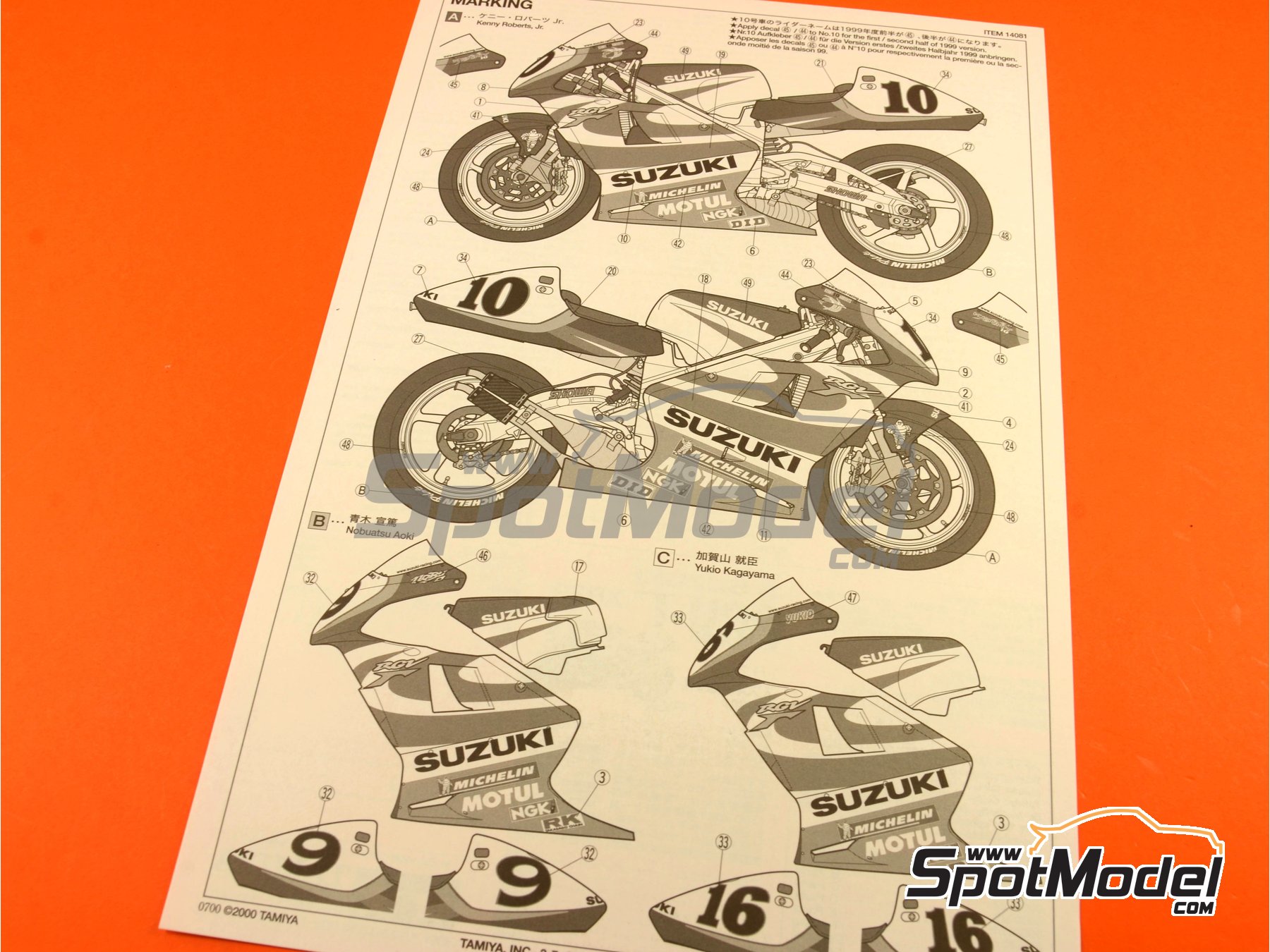 Image 16: Suzuki RGV-Gamma XR-89 Suzuki Grand Prix Team sponsored by Michelin - Motorcycle World Championship 1999 | Motorbike scale model kit in 1/12 scale manufactured by Tamiya (ref. TAM14081, also 4950344996889 and 14081) Image 16: Suzuki RGV-Gamma XR-89 Suzuki Grand Prix Team sponsored by Michelin - Motorcycle World Championship 1999 | Motorbike scale model kit in 1/12 scale manufactured by Tamiya (ref. TAM14081, also 4950344996889 and 14081)