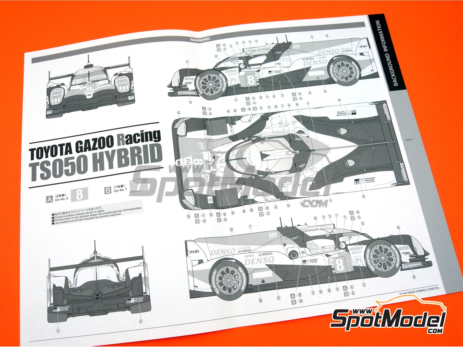 Image 29: Toyota TS050 Hybrid sponsored by Gazoo Racing - 24 Hours Le Mans 2018 | Car scale model kit in 1/24 scale manufactured by Tamiya (ref. TAM24349, also 4950344243495 and 24349) Image 29: Toyota TS050 Hybrid sponsored by Gazoo Racing - 24 Hours Le Mans 2018 | Car scale model kit in 1/24 scale manufactured by Tamiya (ref. TAM24349, also 4950344243495 and 24349)