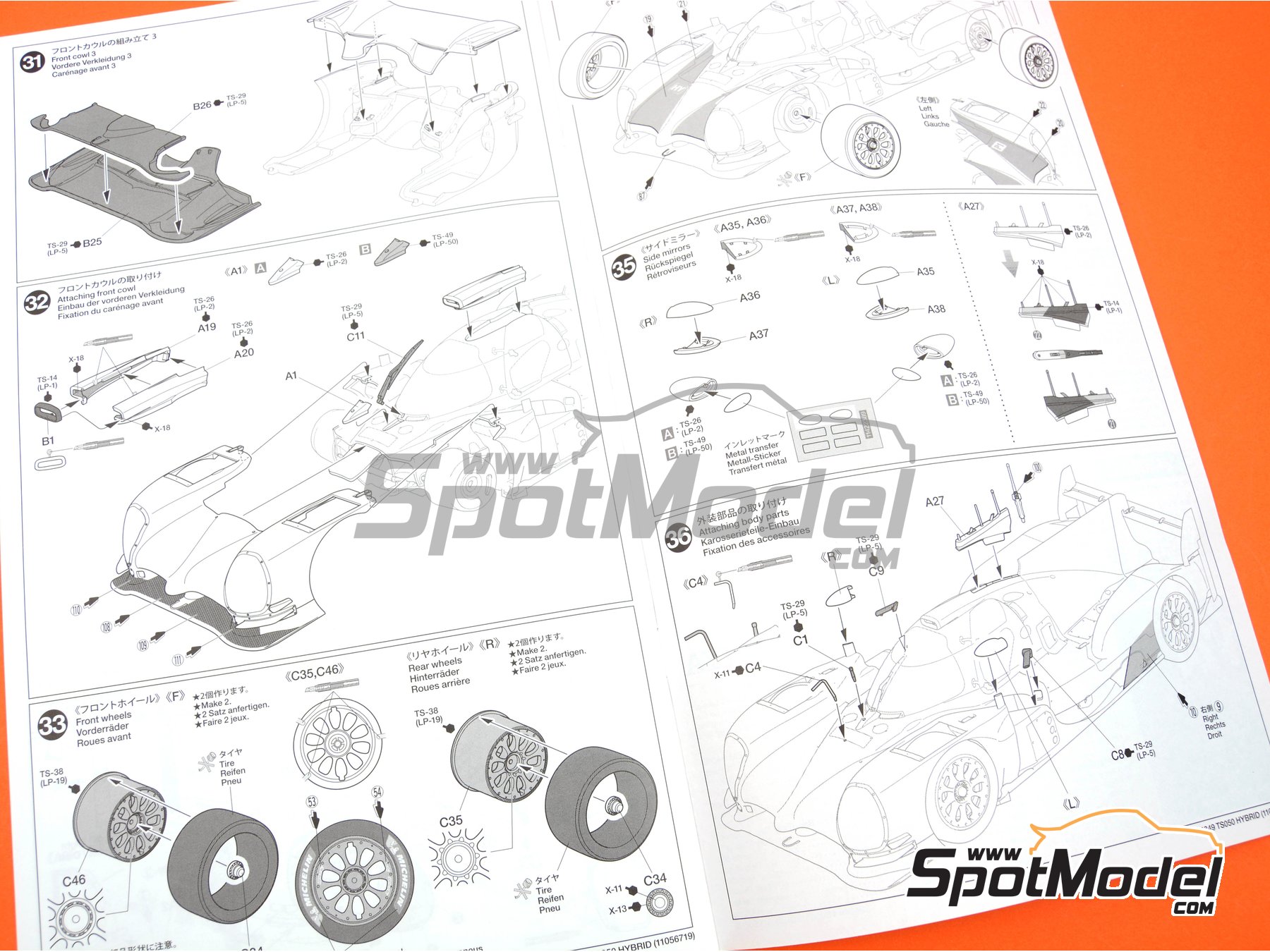 Image 35: Toyota TS050 Hybrid sponsored by Gazoo Racing - 24 Hours Le Mans 2018 | Car scale model kit in 1/24 scale manufactured by Tamiya (ref. TAM24349, also 4950344243495 and 24349) Image 35: Toyota TS050 Hybrid sponsored by Gazoo Racing - 24 Hours Le Mans 2018 | Car scale model kit in 1/24 scale manufactured by Tamiya (ref. TAM24349, also 4950344243495 and 24349)