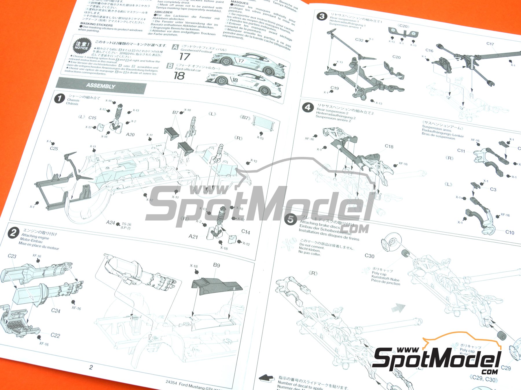 Image 25: Ford Mustang GT4 - Goodwood Festival of Speed 2017 | Car scale model kit in 1/24 scale manufactured by Tamiya (ref. TAM24354, also 4950344243549 and 24354) Image 25: Ford Mustang GT4 - Goodwood Festival of Speed 2017 | Car scale model kit in 1/24 scale manufactured by Tamiya (ref. TAM24354, also 4950344243549 and 24354)