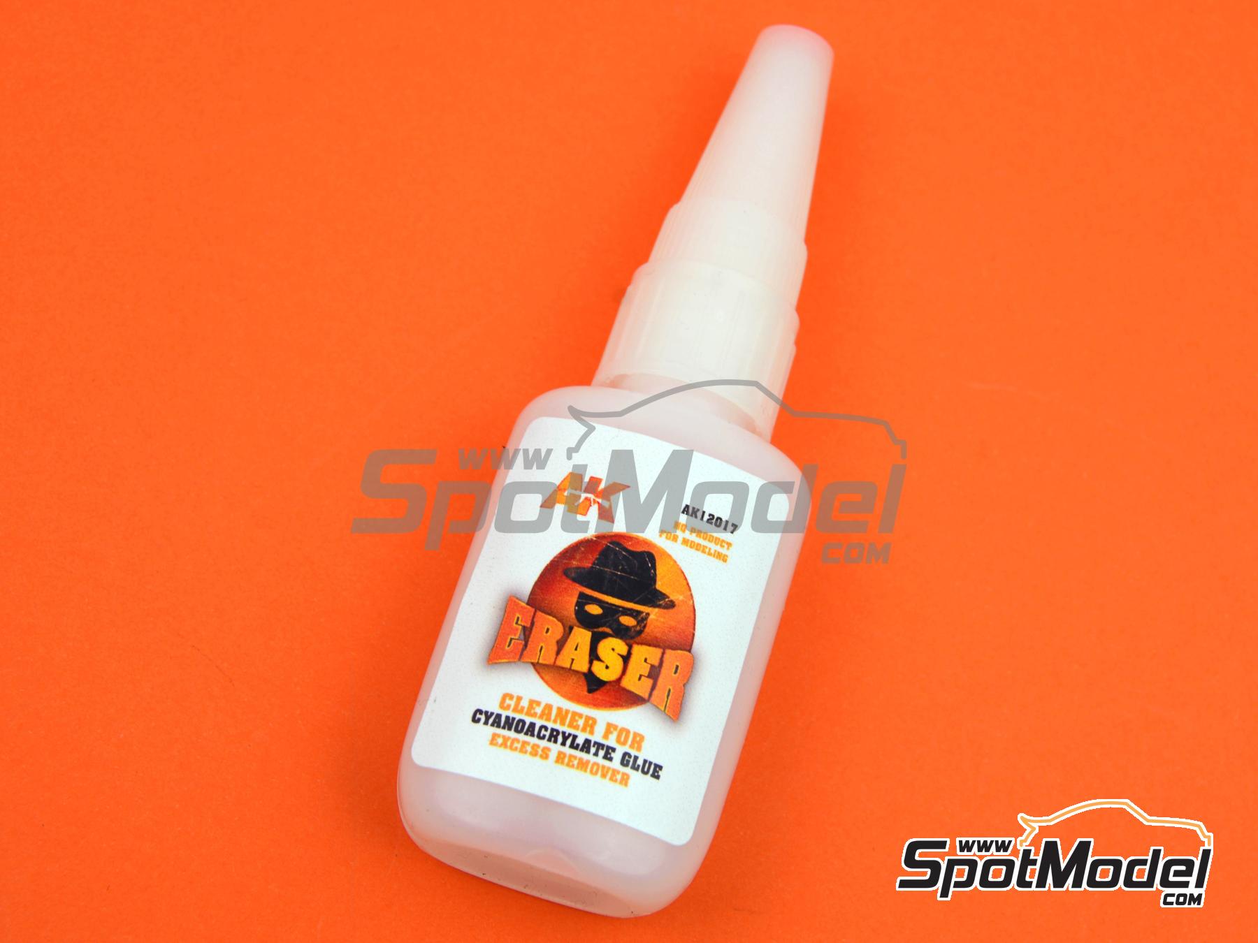 Image 1: Eraser Cleaner for cyanocrylate glue excess remover - 1 x 20ml | Glue manufactured by AK Interactive (ref.&nbsp;AK12017, also 8435568305748)