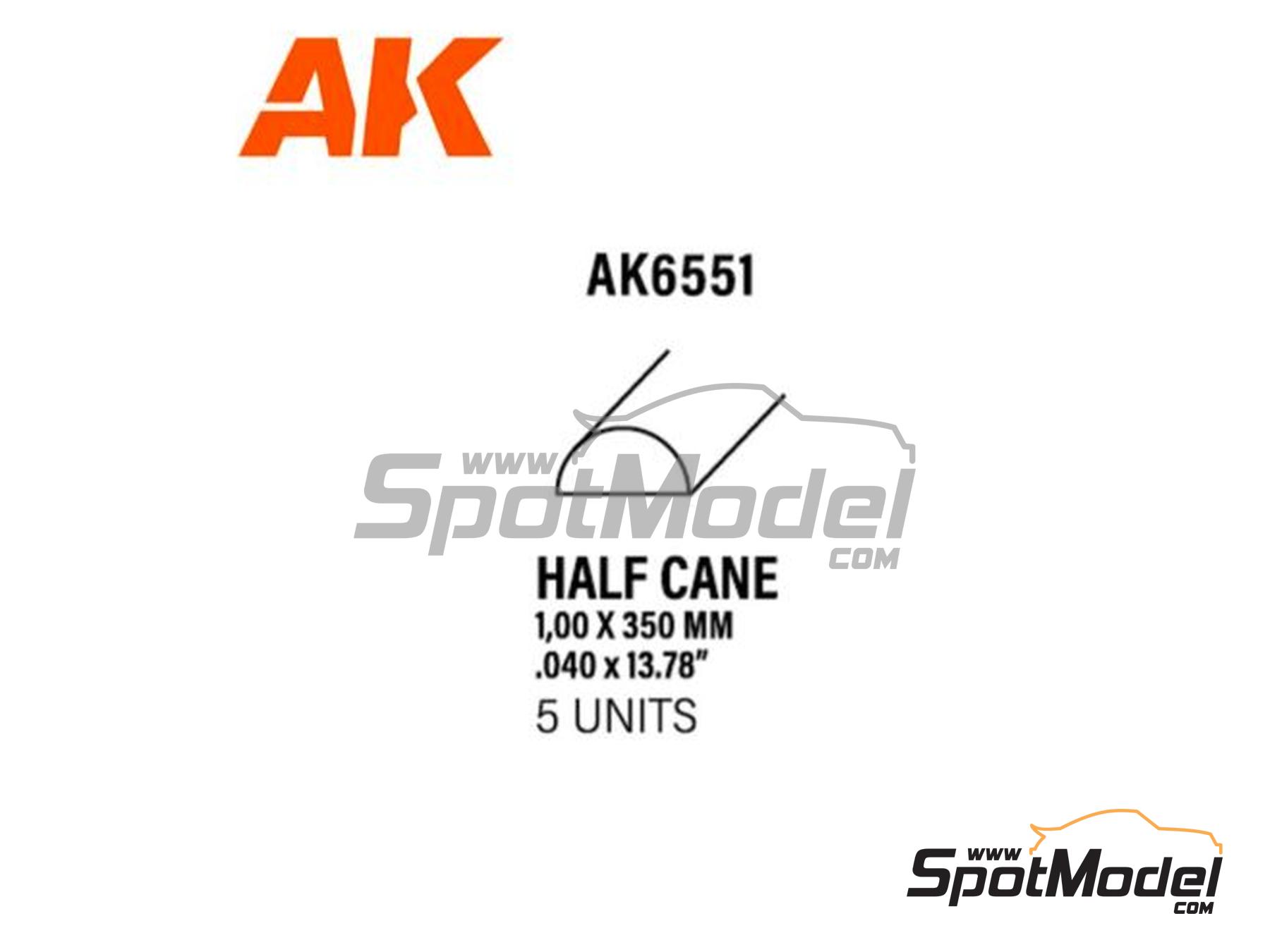Image 1: Half cane solid rods 1.00 mm | Plasticard manufactured by AK Interactive (ref. AK6551, also 8435568313453)