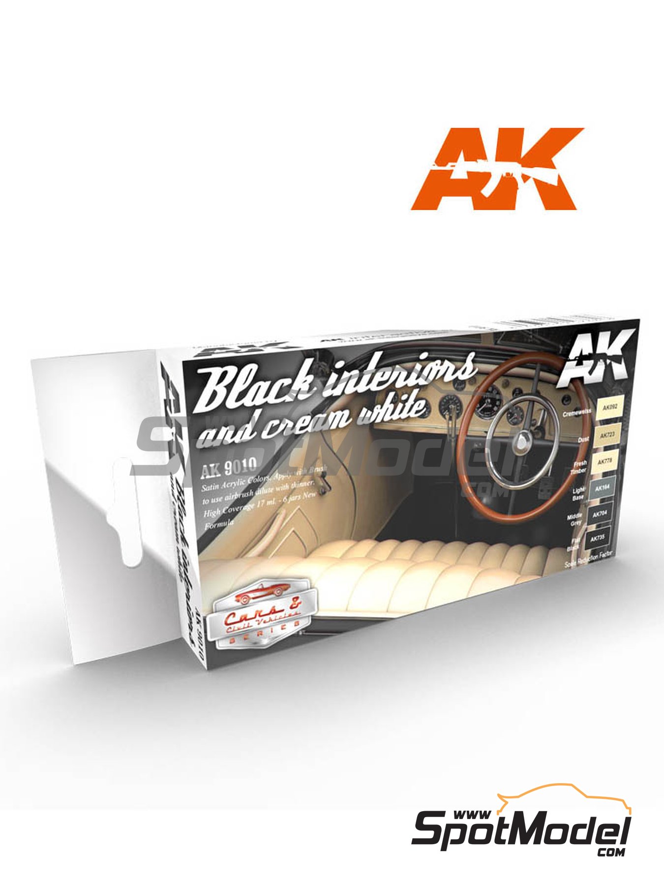 Black and cream white interiors - 6 x 17ml | Paints set manufactured by AK Interactive (ref.&nbsp;AK9010) image