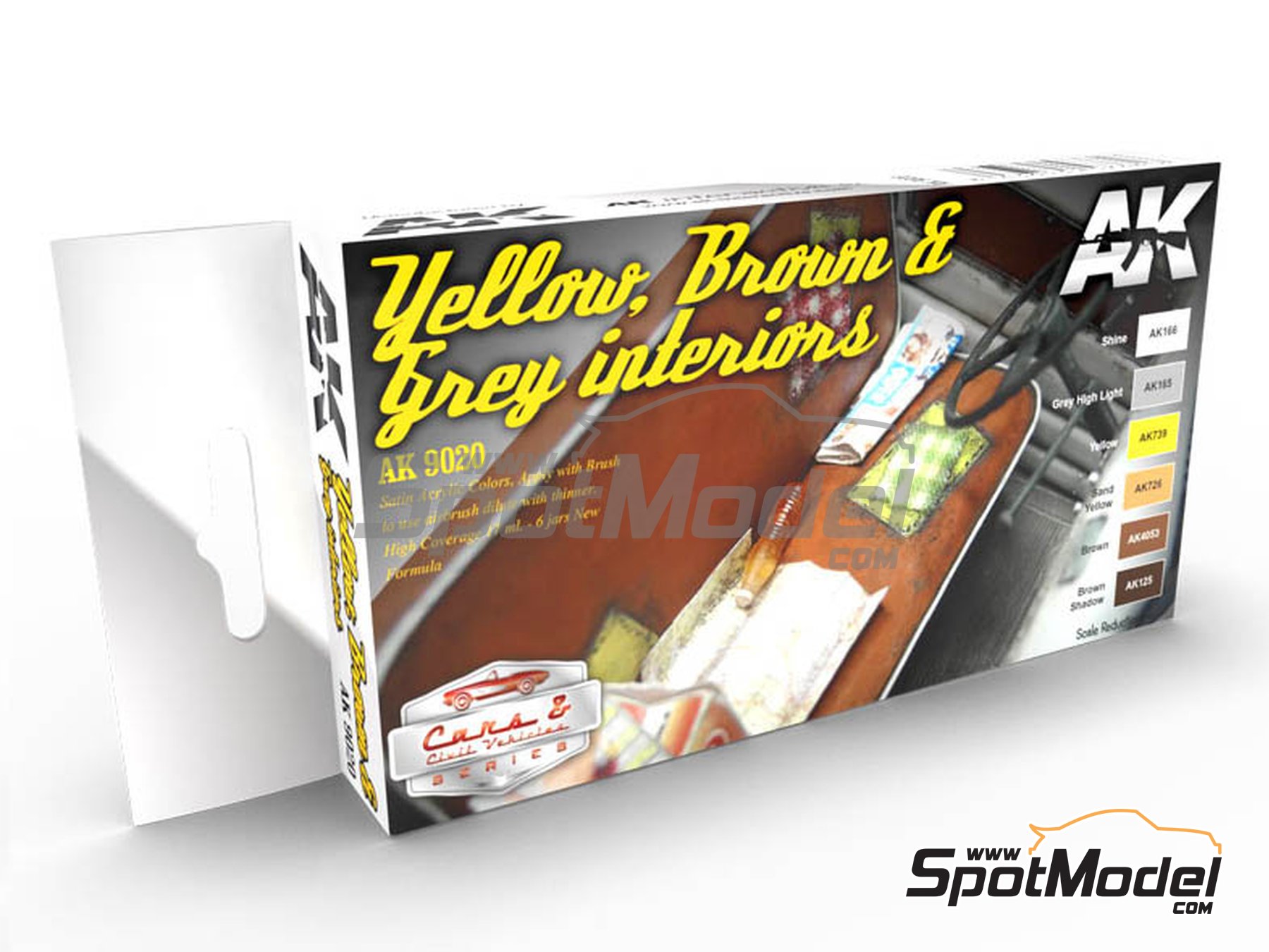 Image 1: Yellow, brown and grey interiors - 6 x 17ml | Paints set manufactured by AK Interactive (ref.&nbsp;AK9020)