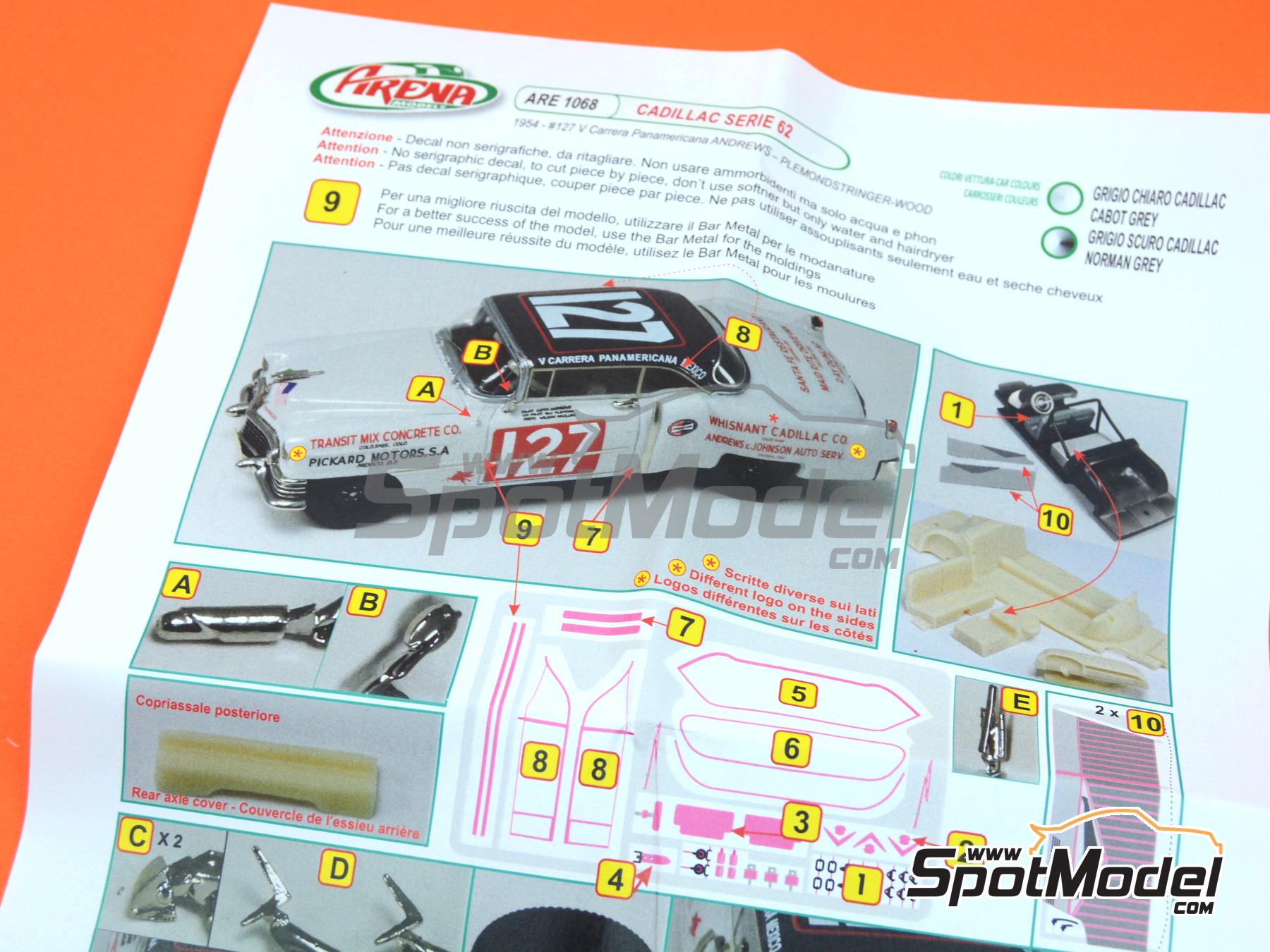 Image 4: Cadillac Serie 62 sponsored by Barry Motor Sales - Carrera Panamericana 1954 | Car scale model kit in 1/43 scale manufactured by Arena Modelli (ref.&nbsp;ARE1068)