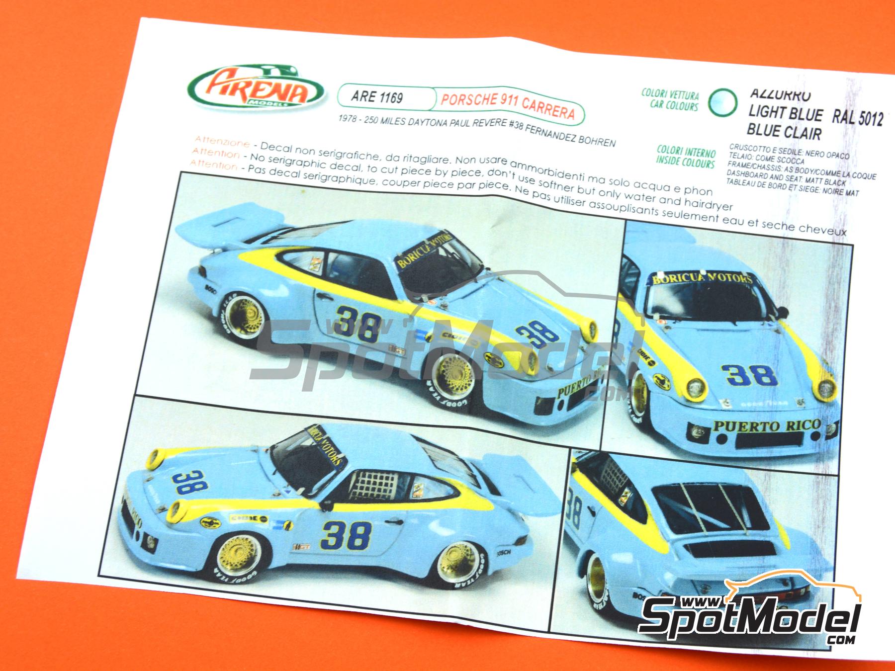 Image 7: Porsche 911 Carrera RSR Boricua Racing Team - Daytona 250 miles 1978 | Car scale model kit in 1/43 scale manufactured by Arena Modelli (ref.&nbsp;ARE1169)