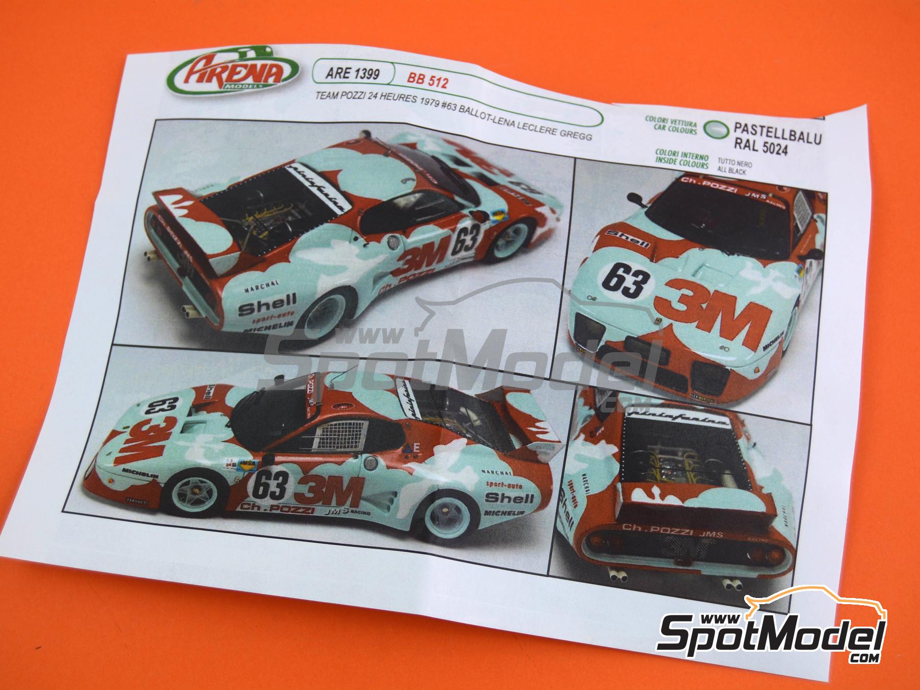 Image 4: Ferrari 512BB LM CH. Pozzi - JMS Racing Team sponsored by 3M - 24 Hours Le Mans 1979 | Car scale model kit in 1/43 scale manufactured by Arena Modelli (ref.&nbsp;ARE1399)