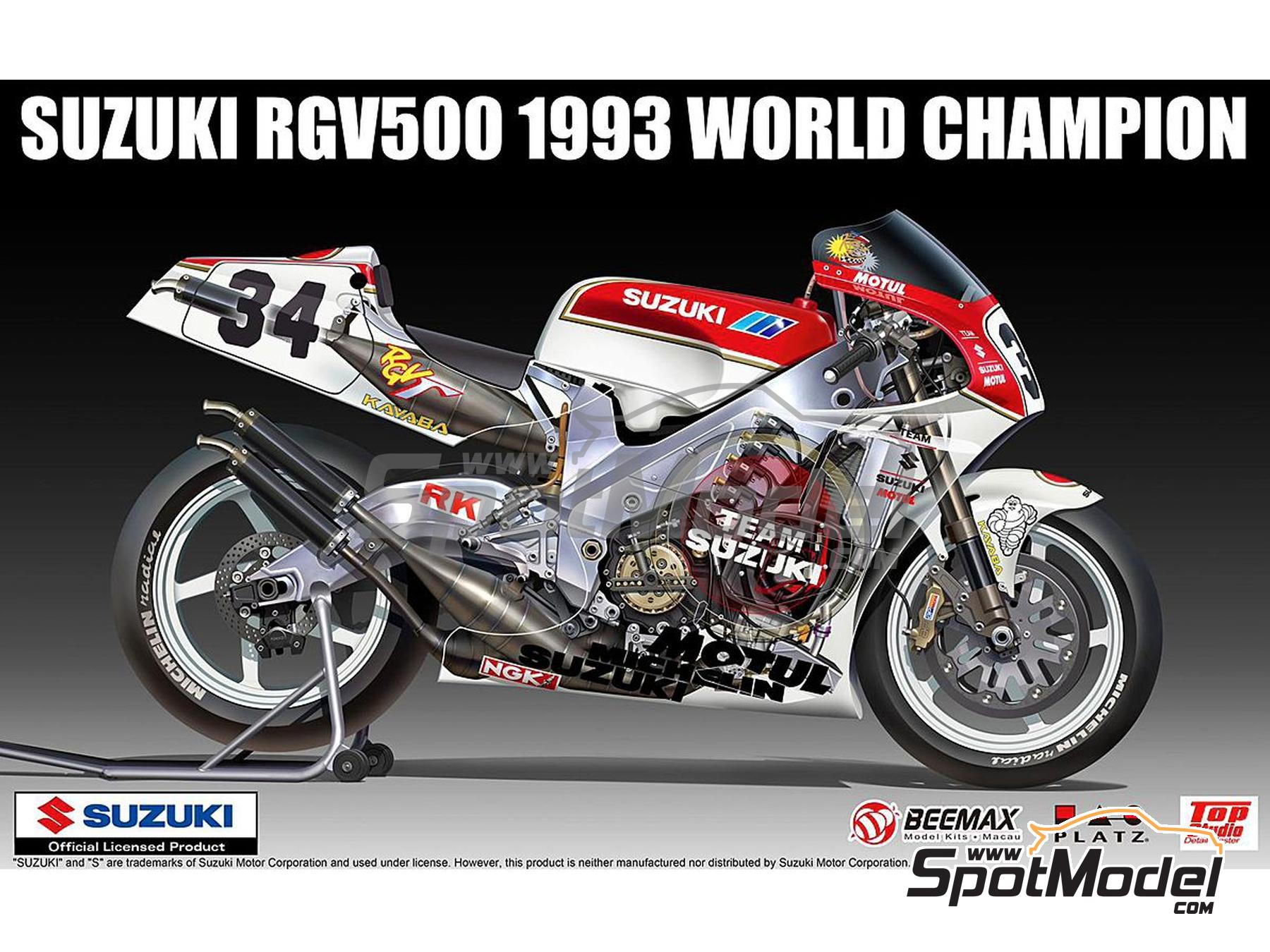 Image 1: Suzuki RGV500 XR79 Suzuki Team sponsored by Motul - Motorcycle World Championship 1993 | Motorbike scale model kit in 1/12 scale manufactured by Beemax Model Kits (ref. BX13001, also 4545782083811)