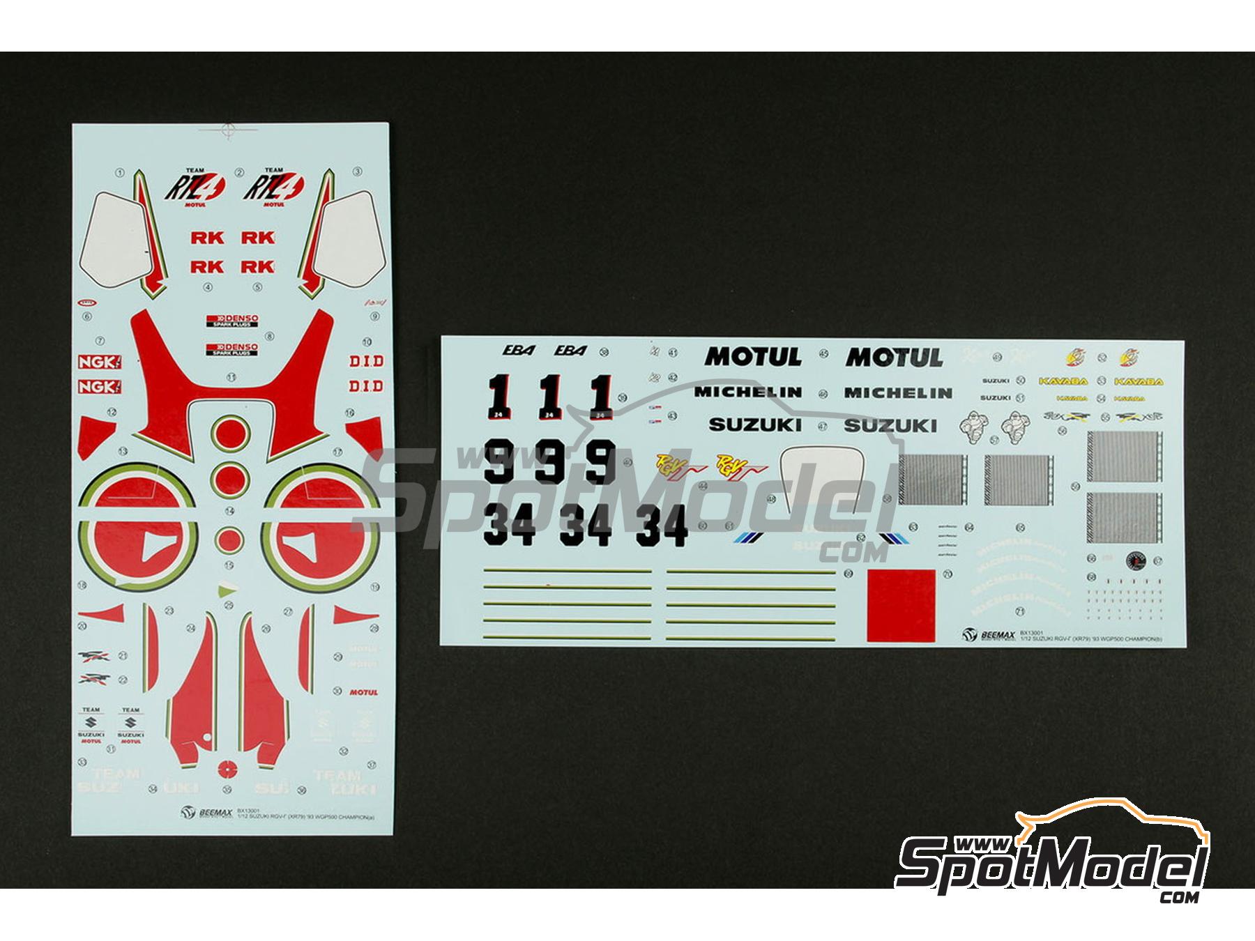 Image 27: Suzuki RGV500 XR79 Suzuki Team sponsored by Motul - Motorcycle World Championship 1993 | Motorbike scale model kit in 1/12 scale manufactured by Beemax Model Kits (ref. BX13001, also 4545782083811)