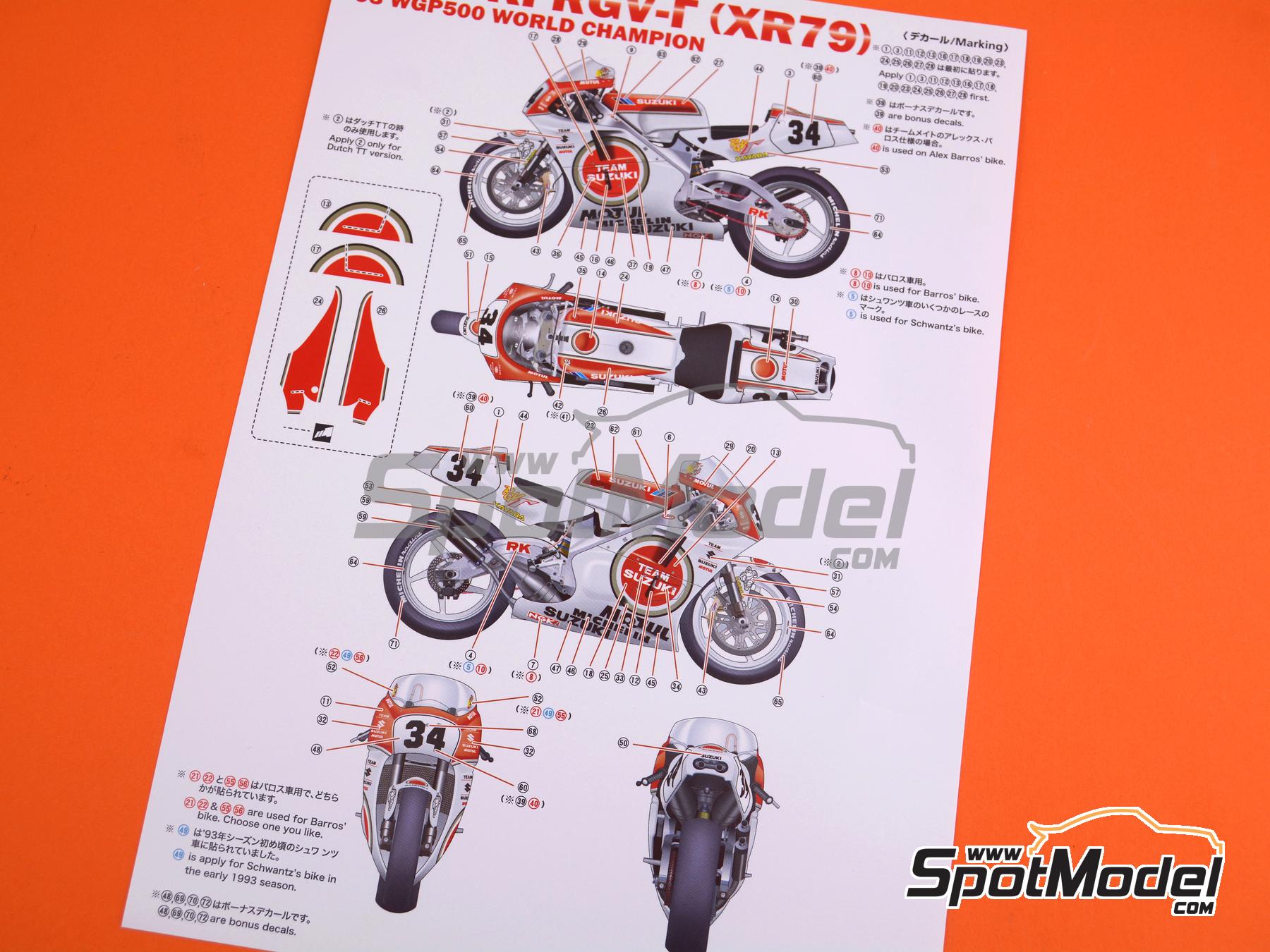Image 38: Suzuki RGV500 XR79 Suzuki Team sponsored by Motul - Motorcycle World Championship 1993 | Motorbike scale model kit in 1/12 scale manufactured by Beemax Model Kits (ref. BX13001, also 4545782083811)
