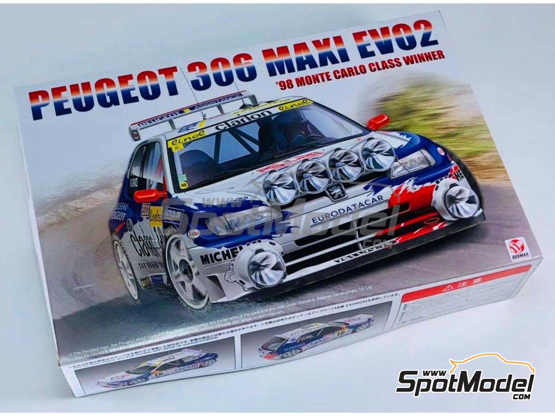 Image 1: Peugeot 306 Maxi Evo 2 Equipo Peugeot Sport patrocinado por Clarion - Rally de Monte Carlo - Rallye Automobile de Monte-Carlo 1998 | Maqueta de coche en escala&nbsp;1/24 fabricado por Beemax Model Kits (ref.&nbsp;BX24026, tambien 4545782078336)