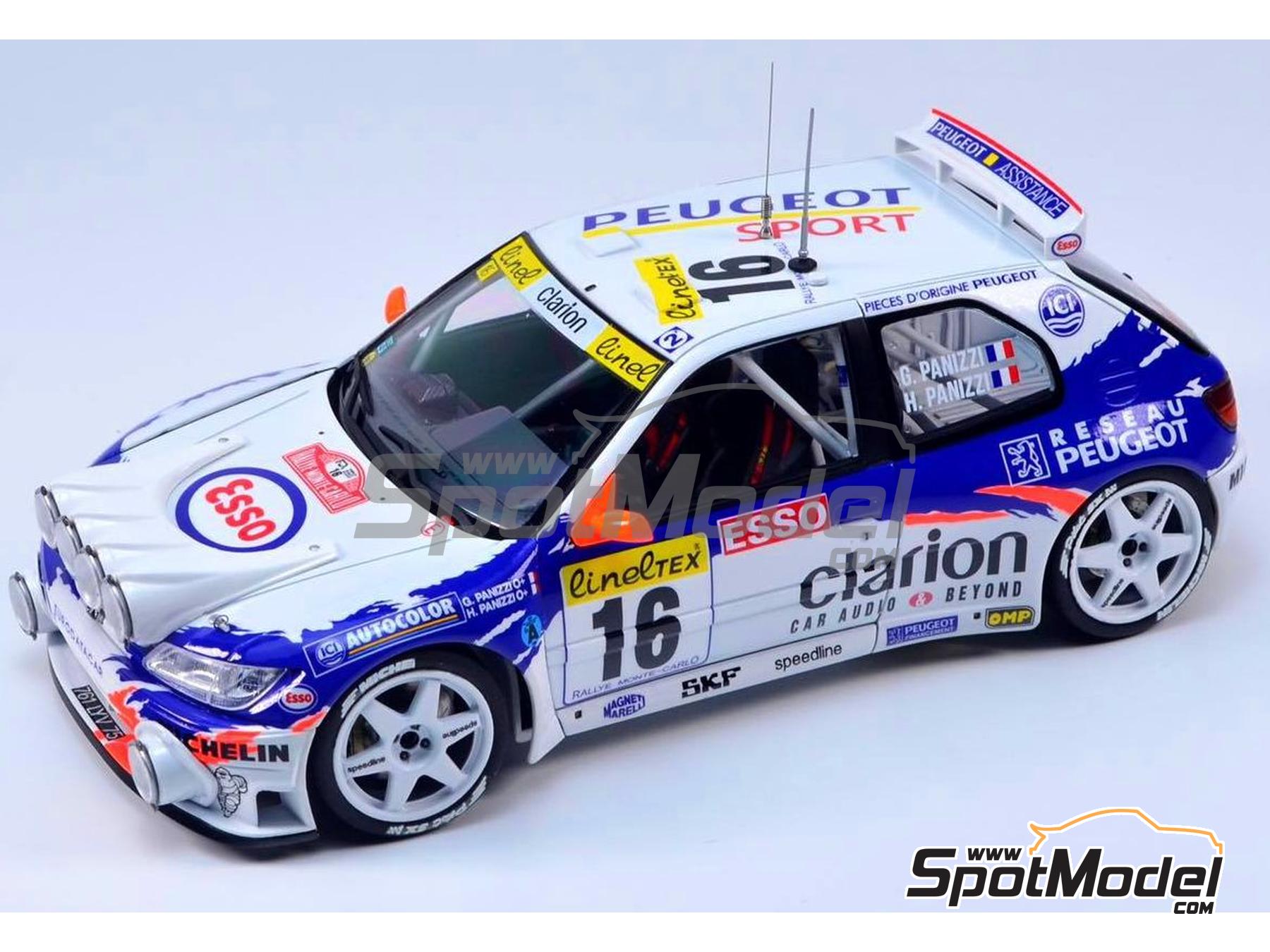 Image 2: Peugeot 306 Maxi Evo 2 Equipo Peugeot Sport patrocinado por Clarion - Rally de Monte Carlo - Rallye Automobile de Monte-Carlo 1998 | Maqueta de coche en escala&nbsp;1/24 fabricado por Beemax Model Kits (ref.&nbsp;BX24026, tambien 4545782078336)