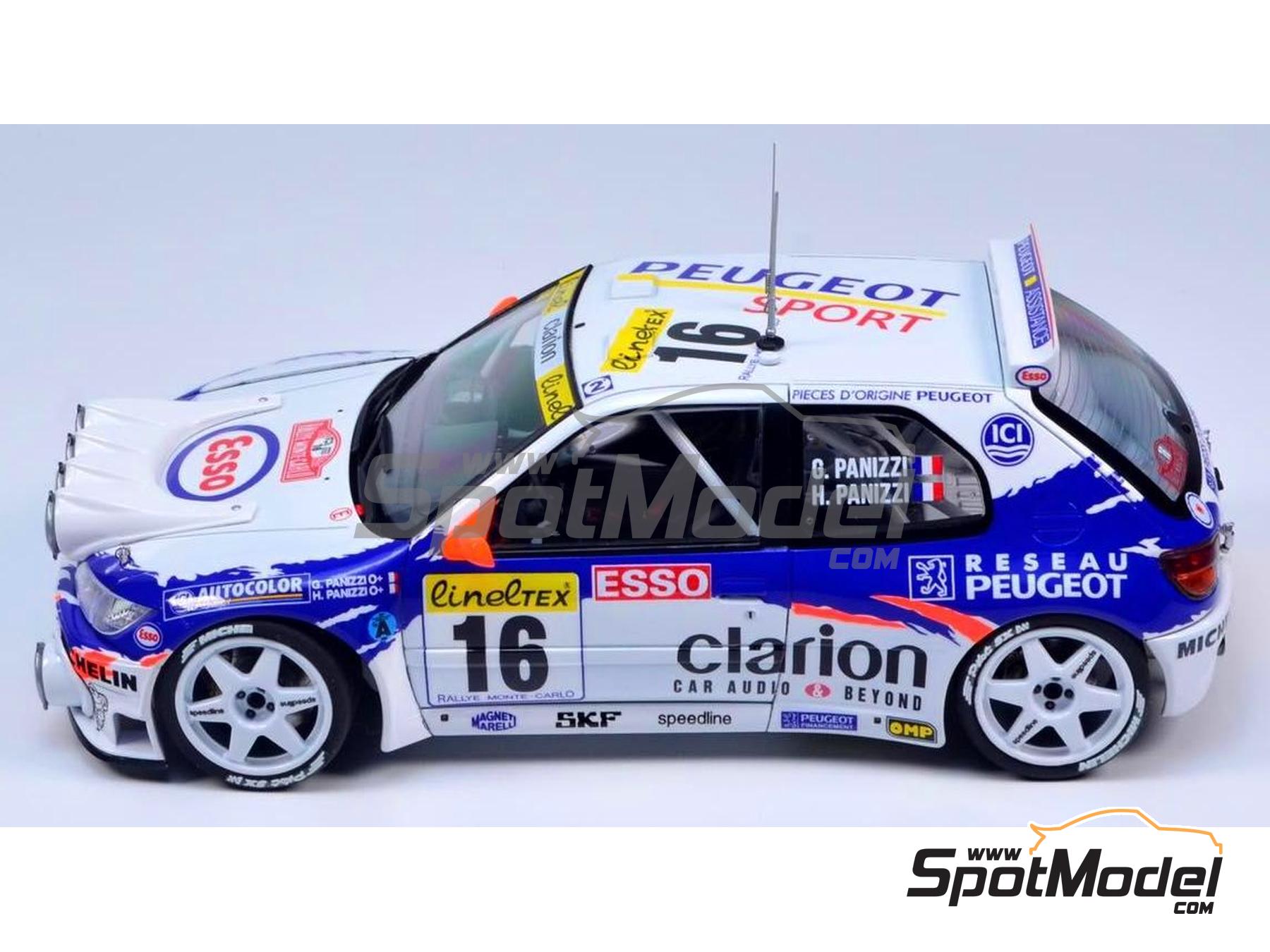 Image 4: Peugeot 306 Maxi Evo 2 Equipo Peugeot Sport patrocinado por Clarion - Rally de Monte Carlo - Rallye Automobile de Monte-Carlo 1998 | Maqueta de coche en escala&nbsp;1/24 fabricado por Beemax Model Kits (ref.&nbsp;BX24026, tambien 4545782078336)