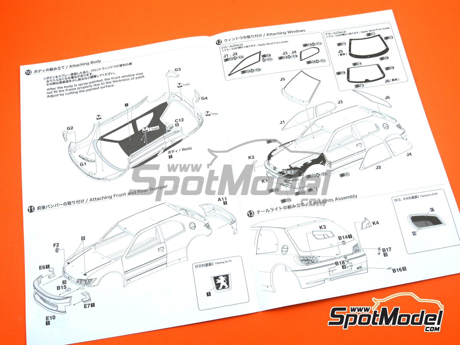 Image 20: Peugeot 306 Maxi Evo 2 Equipo Peugeot Sport patrocinado por Clarion - Rally de Monte Carlo - Rallye Automobile de Monte-Carlo 1998 | Maqueta de coche en escala&nbsp;1/24 fabricado por Beemax Model Kits (ref.&nbsp;BX24026, tambien 4545782078336)