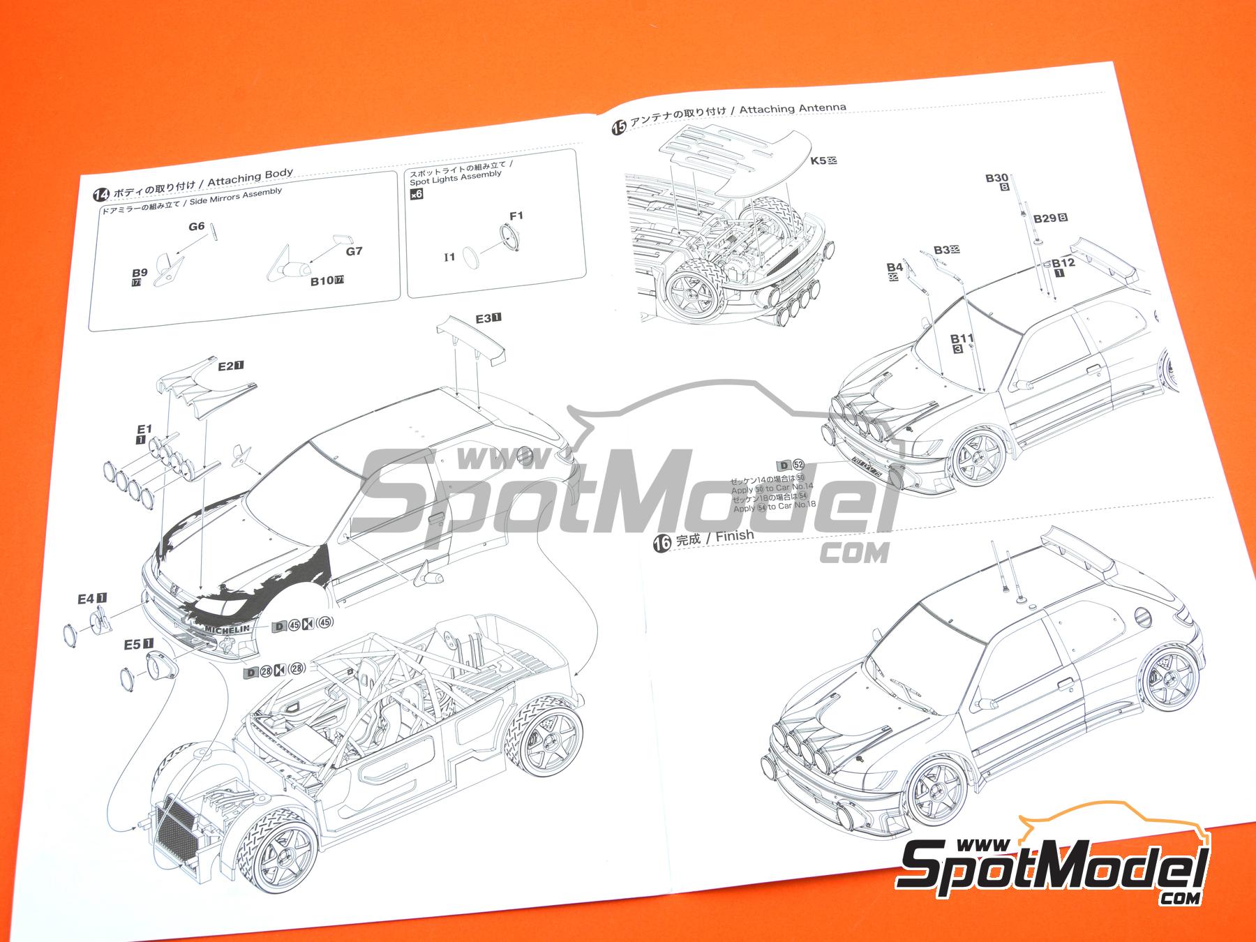 Image 21: Peugeot 306 Maxi Evo 2 Equipo Peugeot Sport patrocinado por Clarion - Rally de Monte Carlo - Rallye Automobile de Monte-Carlo 1998 | Maqueta de coche en escala&nbsp;1/24 fabricado por Beemax Model Kits (ref.&nbsp;BX24026, tambien 4545782078336)