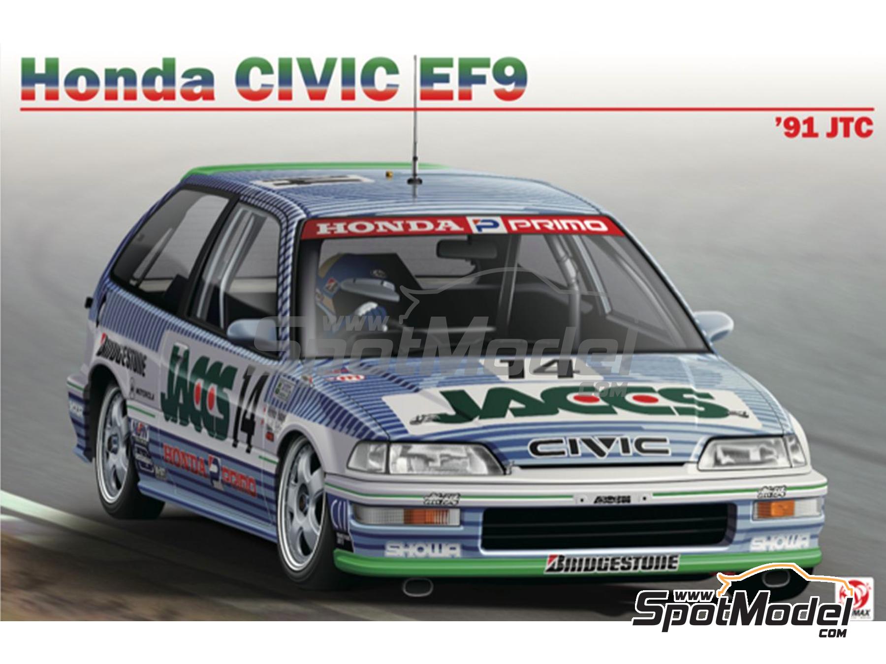Image 3: Honda Civic EF9 Grupo A Equipo Mooncraft patrocinado por Jaccs - Campeonato JTC InterTEC 1991 | Maqueta de coche en escala&nbsp;1/24 fabricado por Beemax Model Kits (ref.&nbsp;BX24030, tambien 4545782101874)