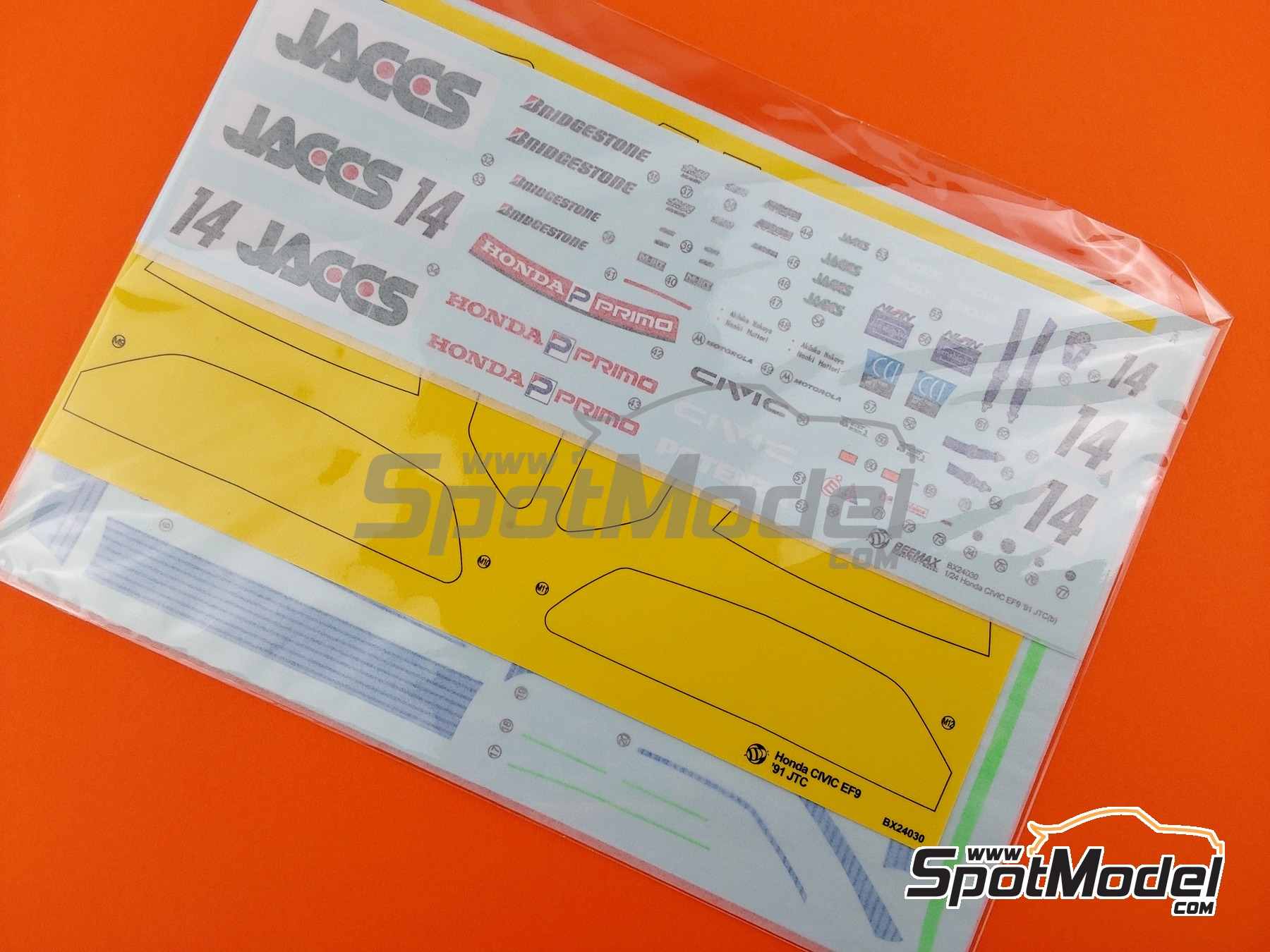 Image 12: Honda Civic EF9 Grupo A Equipo Mooncraft patrocinado por Jaccs - Campeonato JTC InterTEC 1991 | Maqueta de coche en escala&nbsp;1/24 fabricado por Beemax Model Kits (ref.&nbsp;BX24030, tambien 4545782101874)