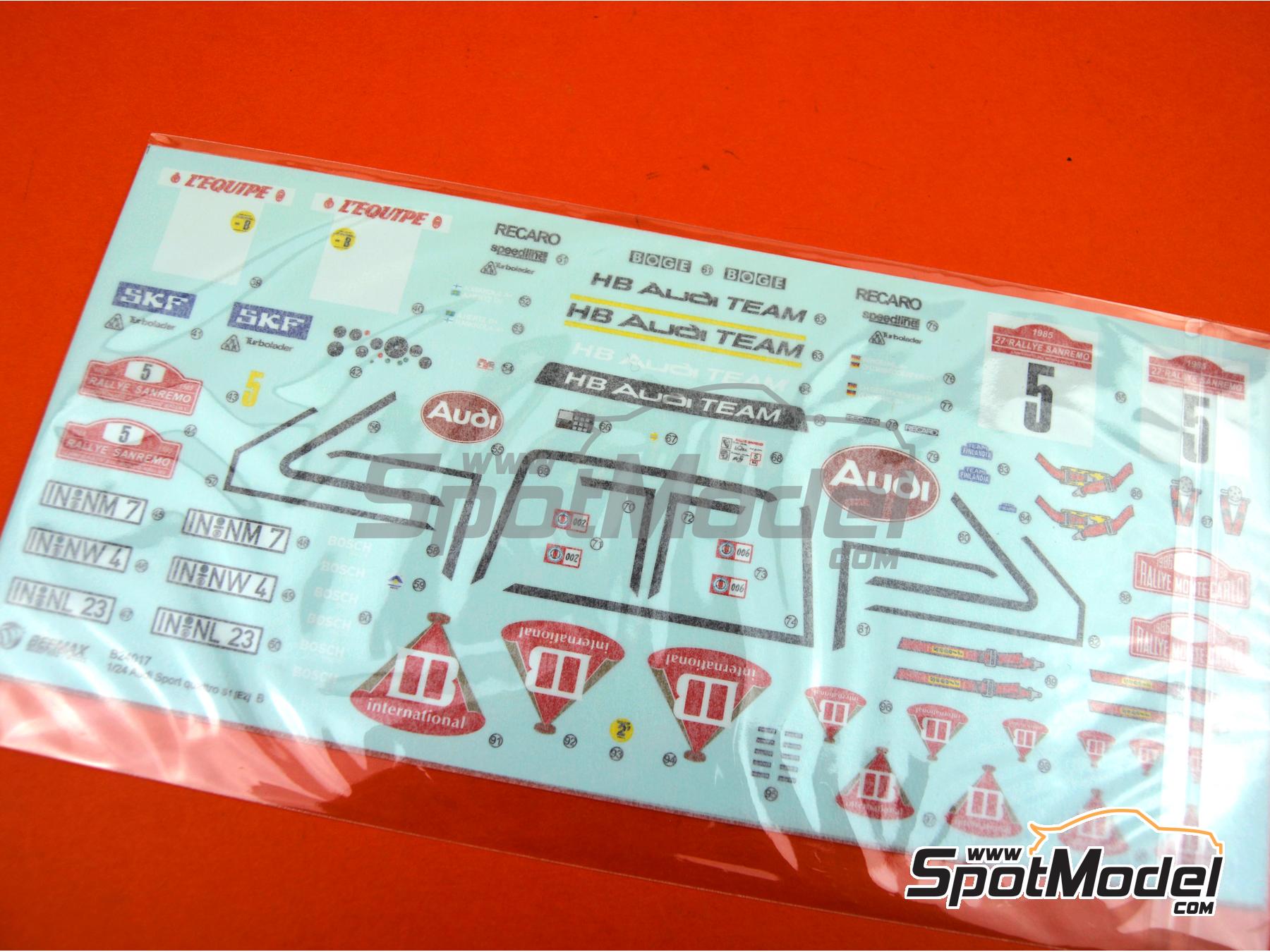 Image 14: Audi Sport Quattro S1 E2 Group B Audi Team Team sponsored by HB International - Monte Carlo Rally - Rallye Automobile de Monte-Carlo, Sanremo Rally 1985 and 1986 | Car scale model kit in 1/24 scale manufactured by Beemax Model Kits (ref.&nbsp;BX24035, also 4545782078398)