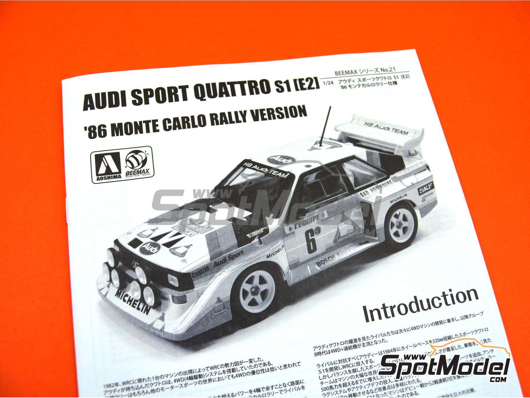Image 21: Audi Sport Quattro S1 E2 Group B Audi Team Team sponsored by HB International - Monte Carlo Rally - Rallye Automobile de Monte-Carlo, Sanremo Rally 1985 and 1986 | Car scale model kit in 1/24 scale manufactured by Beemax Model Kits (ref.&nbsp;BX24035, also 4545782078398)