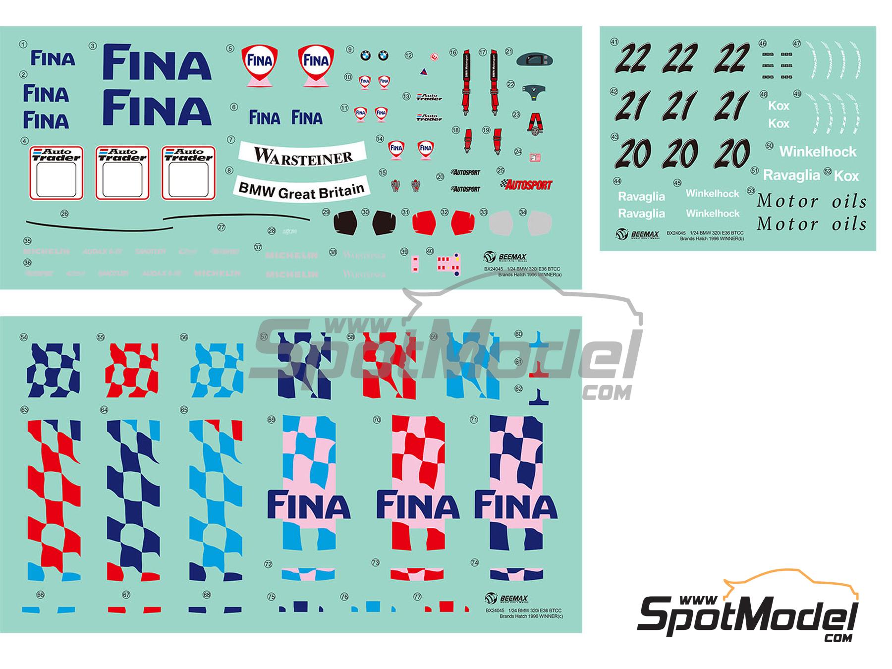 Image 4: BMW 320i E36 Equipo BMW Schnitzer patrocinado por Fina - Brands Hatch BTCC 1996 | Maqueta de coche en escala&nbsp;1/24 fabricado por Beemax Model Kits (ref.&nbsp;BX24045, tambien 4545782101669)