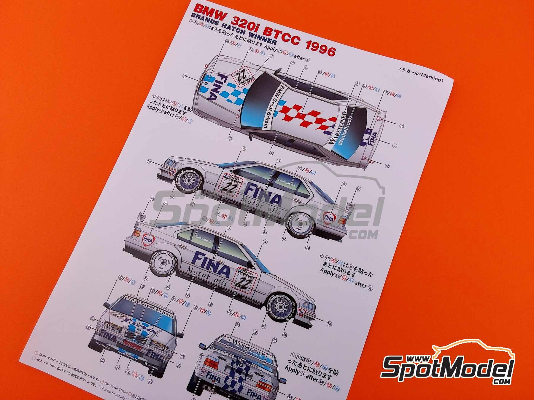 Image 10: BMW 320i E36 Equipo BMW Schnitzer patrocinado por Fina - Brands Hatch BTCC 1996 | Maqueta de coche en escala&nbsp;1/24 fabricado por Beemax Model Kits (ref.&nbsp;BX24045, tambien 4545782101669)
