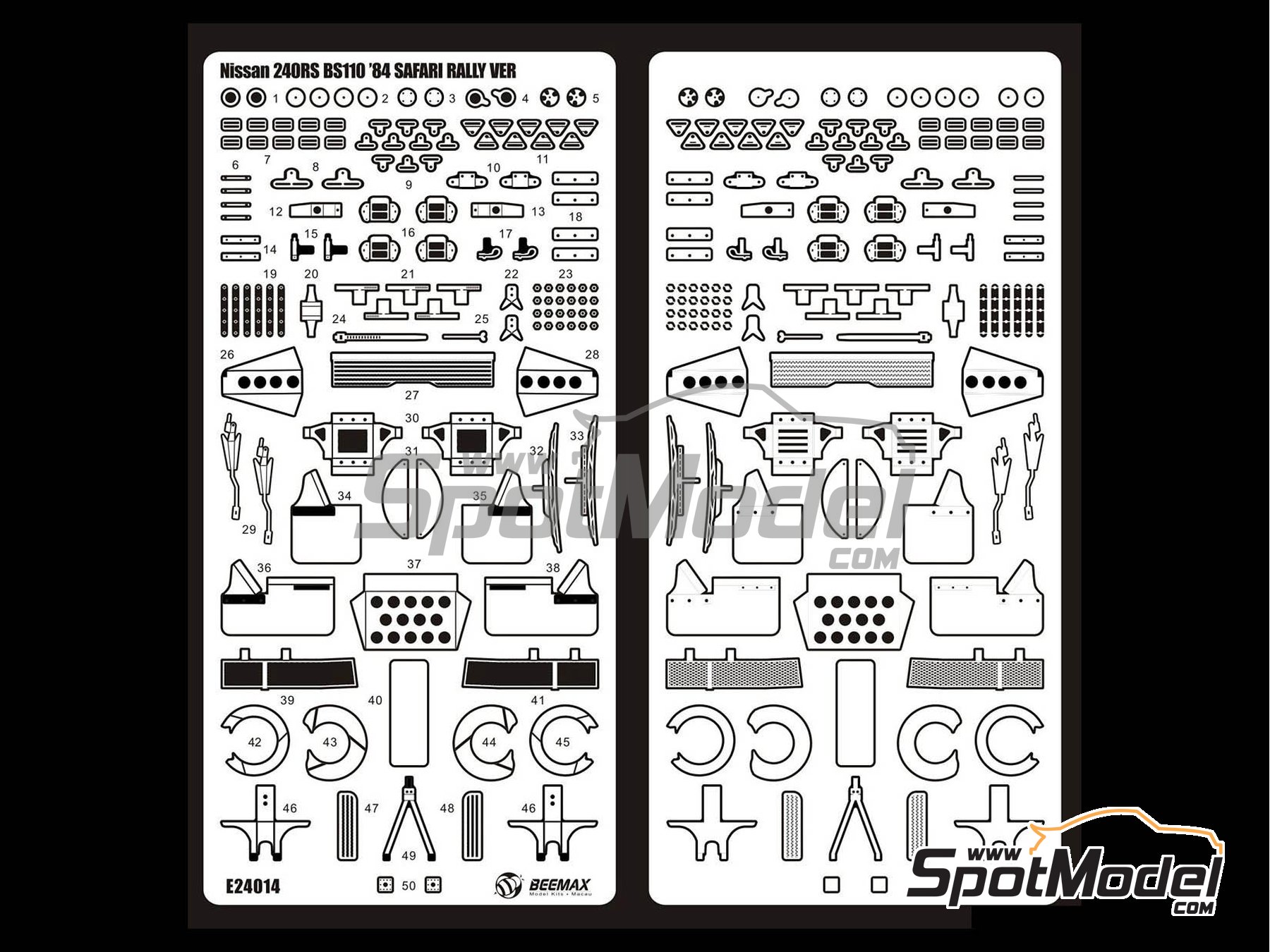 Image 1: Nissan 240RS - Safari Rally 1984 | Detail up set in 1/24 scale manufactured by Beemax Model Kits (ref. E24014, also 4905083104347)