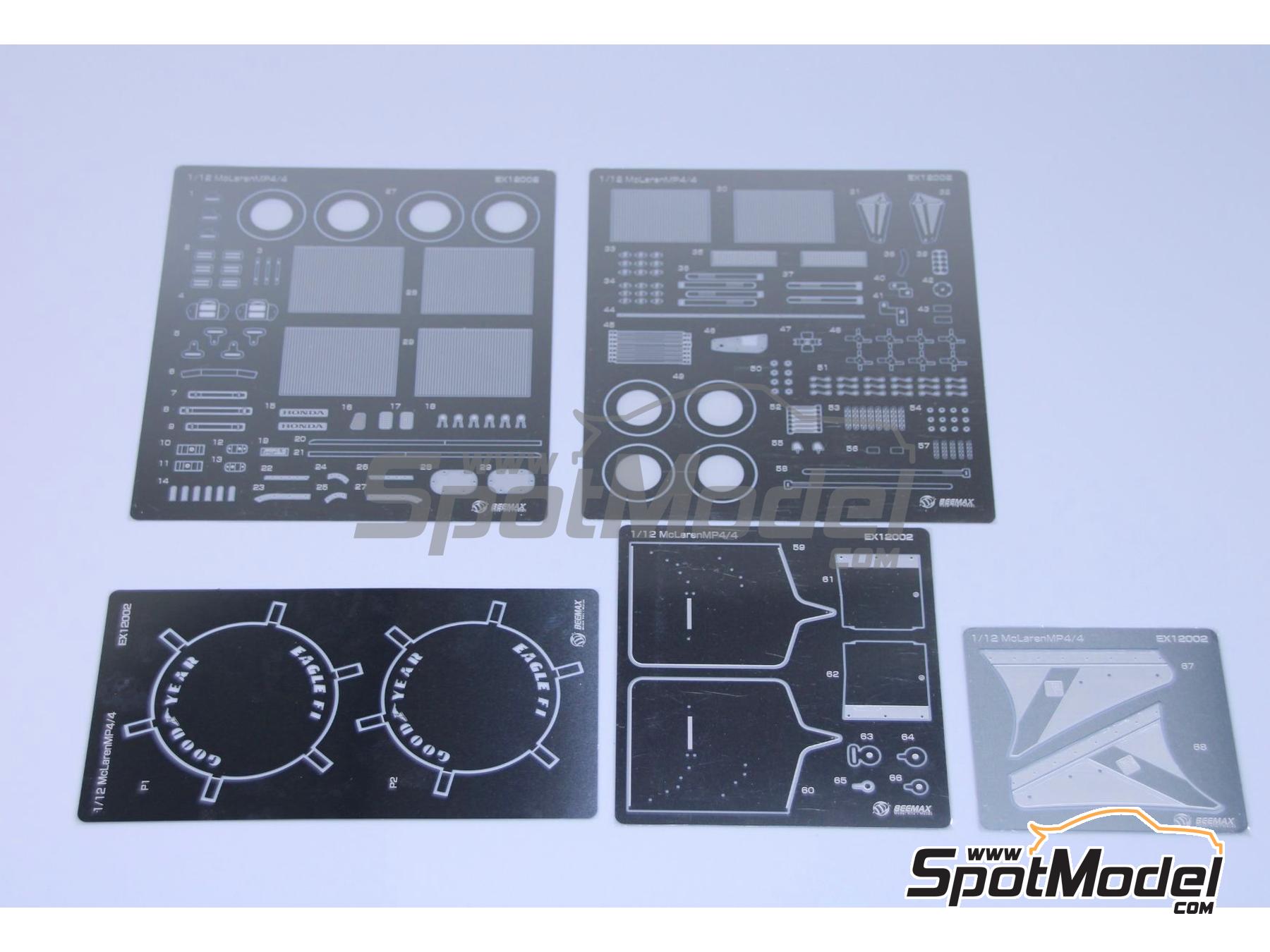 Image 21: McLaren Honda MP4/4 - Monaco Formula 1 Grand Prix 1988 | Detail up set in 1/12 scale manufactured by Beemax Model Kits (ref.&nbsp;EX12002, also 4545782118384 and BEE-E12002)
