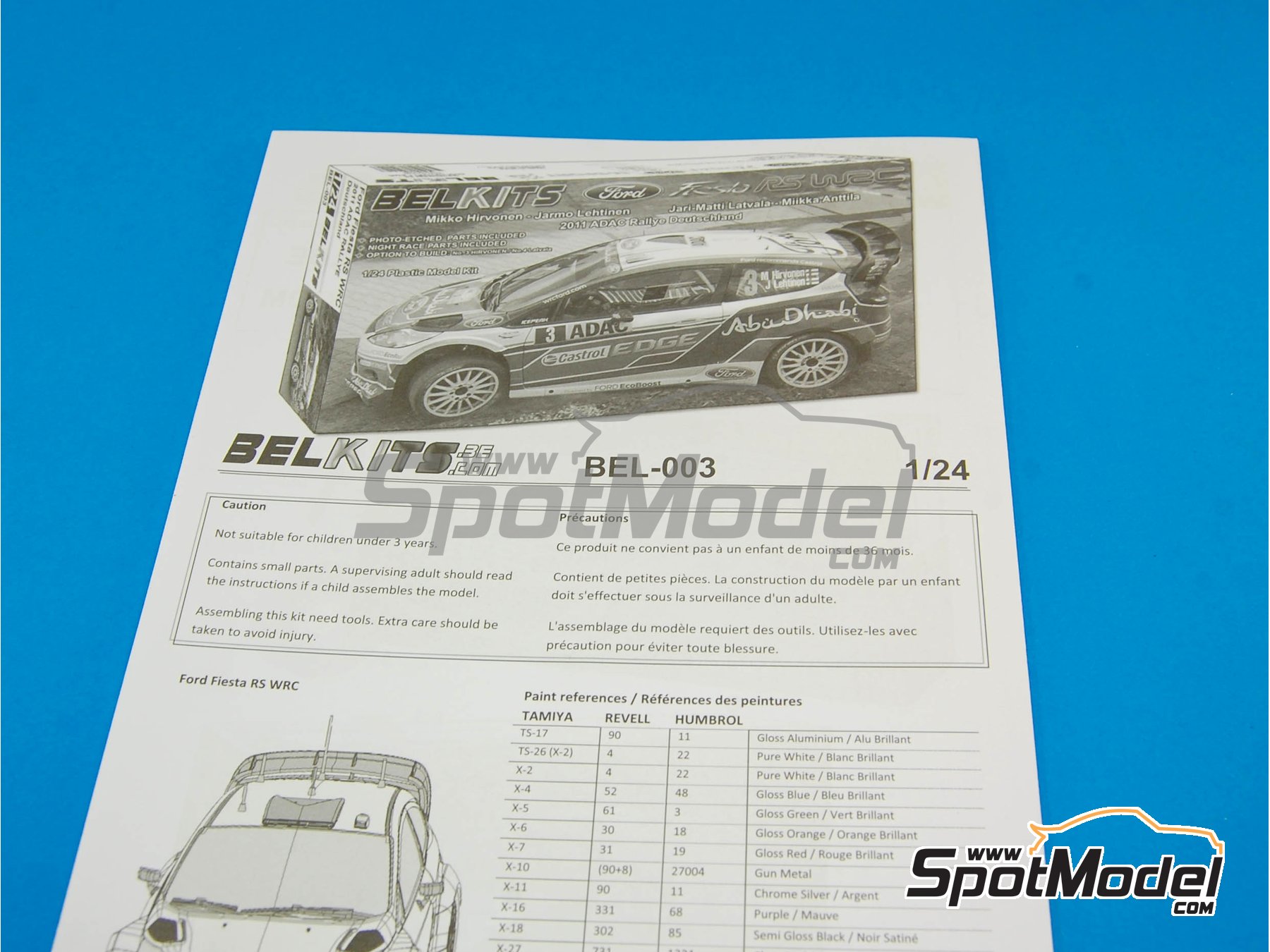 Ford Fiesta RS WRC Ford Abu Dhabi WRT Team sponsored by Castrol - ADAC  Deutschland Rally 2011. Car scale model kit in 1/24 scale manufactured by  Belki