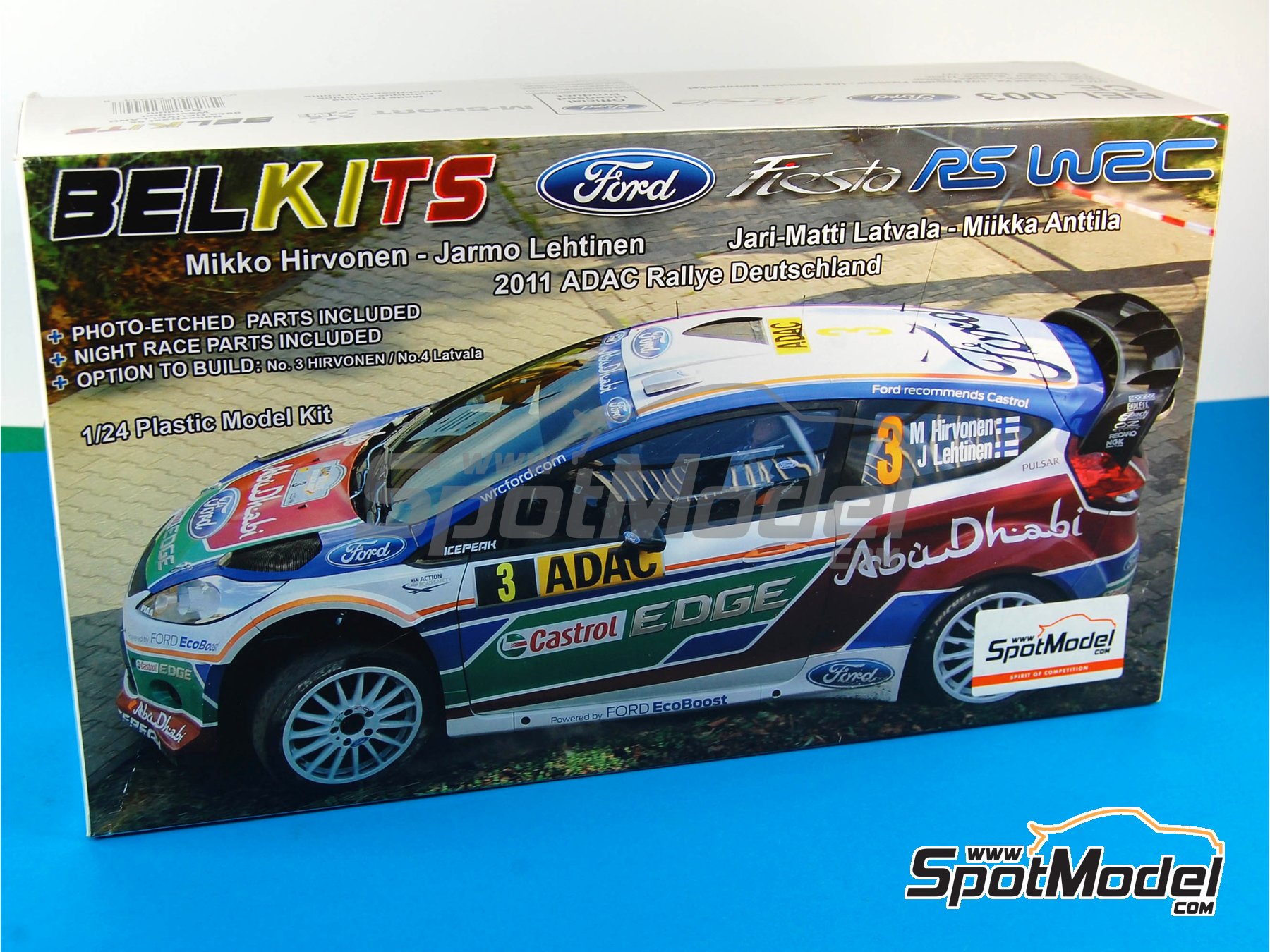 Image 19: Ford Fiesta RS WRC Ford Abu Dhabi WRT Team sponsored by Castrol - ADAC Deutschland Rally 2011 | Car scale model kit in 1/24 scale manufactured by Belkits (ref.&nbsp;BEL-003, also 9782951629448 and BEL003)