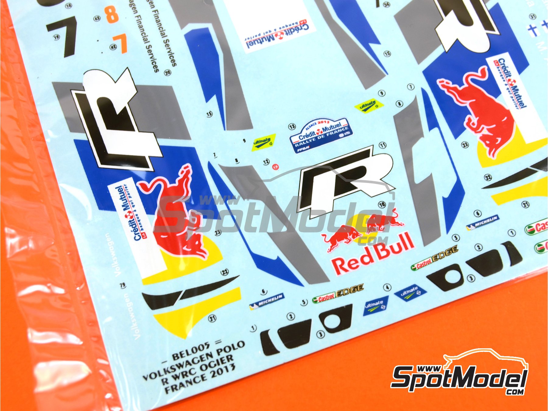 Image 19: Volkswagen Polo R WRC - Alsace France Rally 2013 | Car scale model kit in 1/24 scale manufactured by Belkits (ref. BEL-005, also 9789491110740 and BEL005)