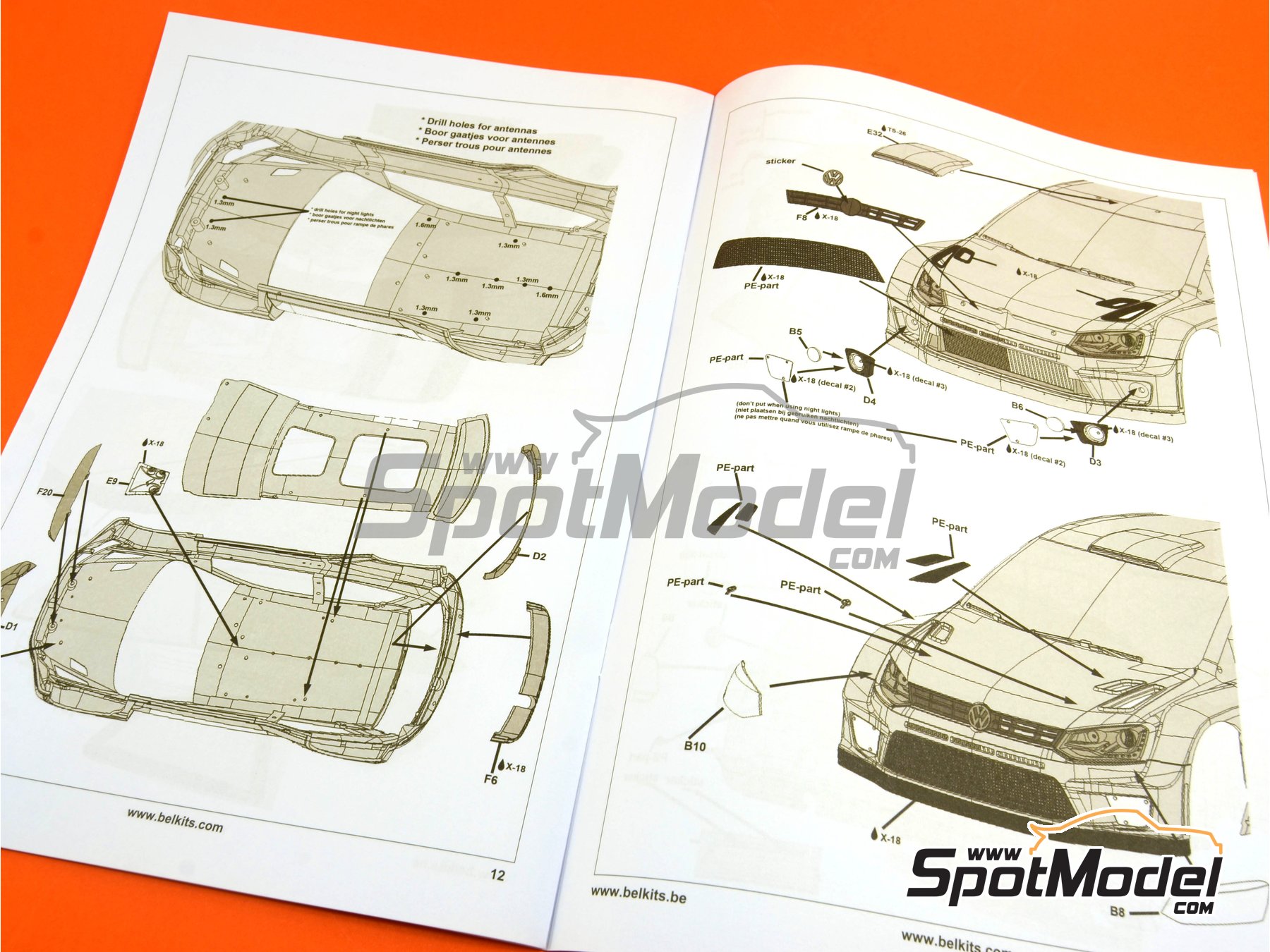 Image 25: Volkswagen Polo R WRC - Alsace France Rally 2013 | Car scale model kit in 1/24 scale manufactured by Belkits (ref. BEL-005, also 9789491110740 and BEL005)