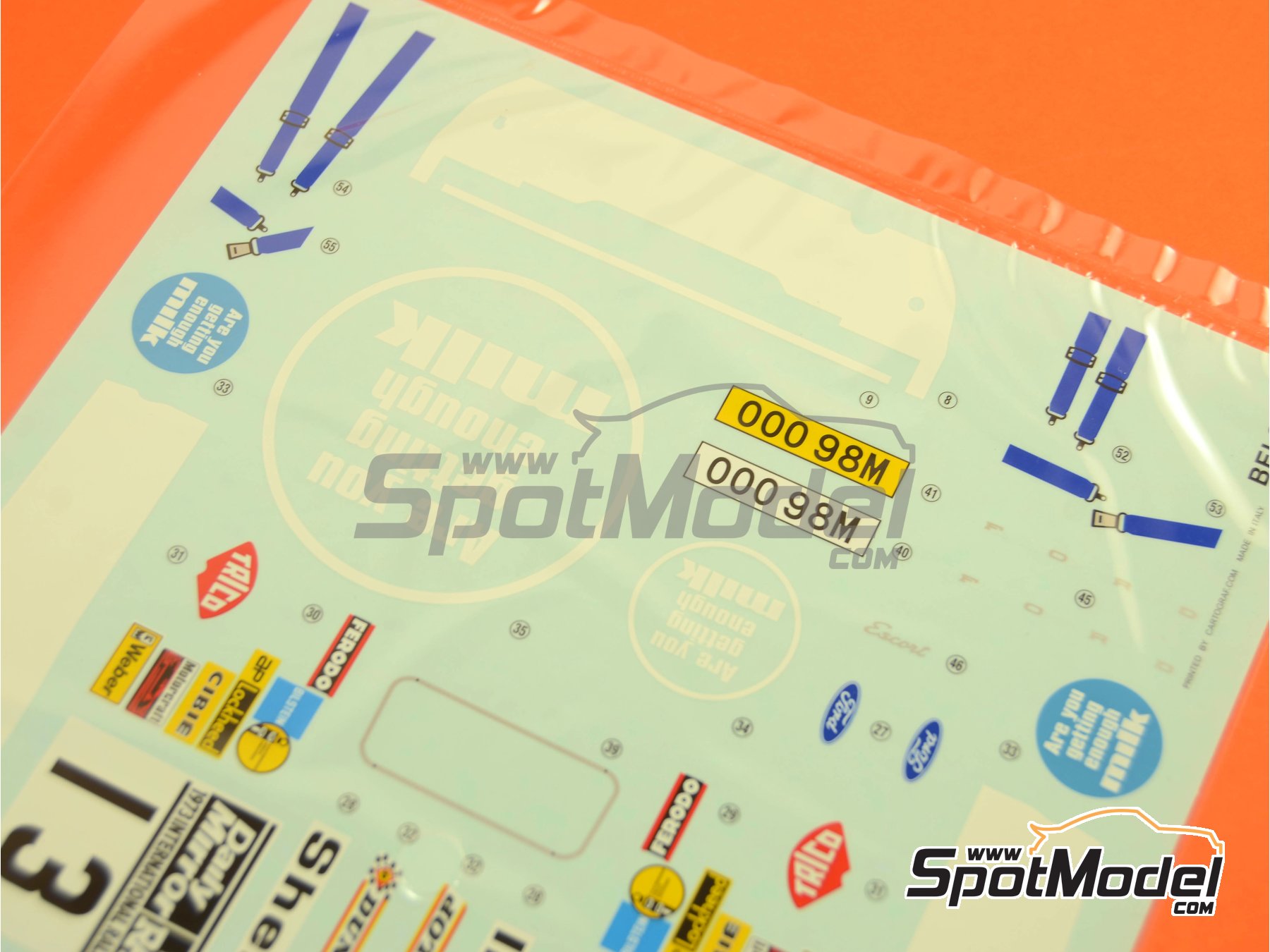 Image 10: Ford Escort RS1600 Mk I sponsored by Milk Marketing Board - Great Britain RAC Rally 1973 | Car scale model kit in 1/24 scale manufactured by Belkits (ref.&nbsp;BEL006, also 9789597229988 and BEL-006)