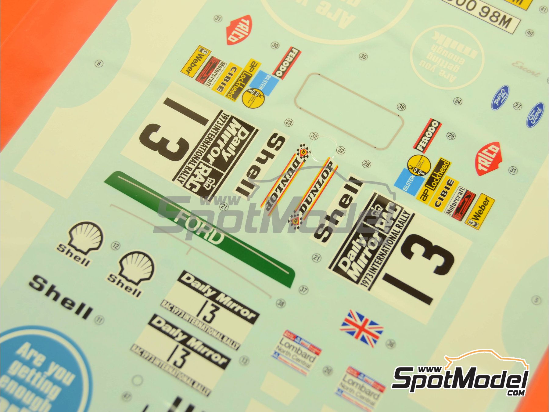 Image 11: Ford Escort RS1600 Mk I sponsored by Milk Marketing Board - Great Britain RAC Rally 1973 | Car scale model kit in 1/24 scale manufactured by Belkits (ref.&nbsp;BEL006, also 9789597229988 and BEL-006)
