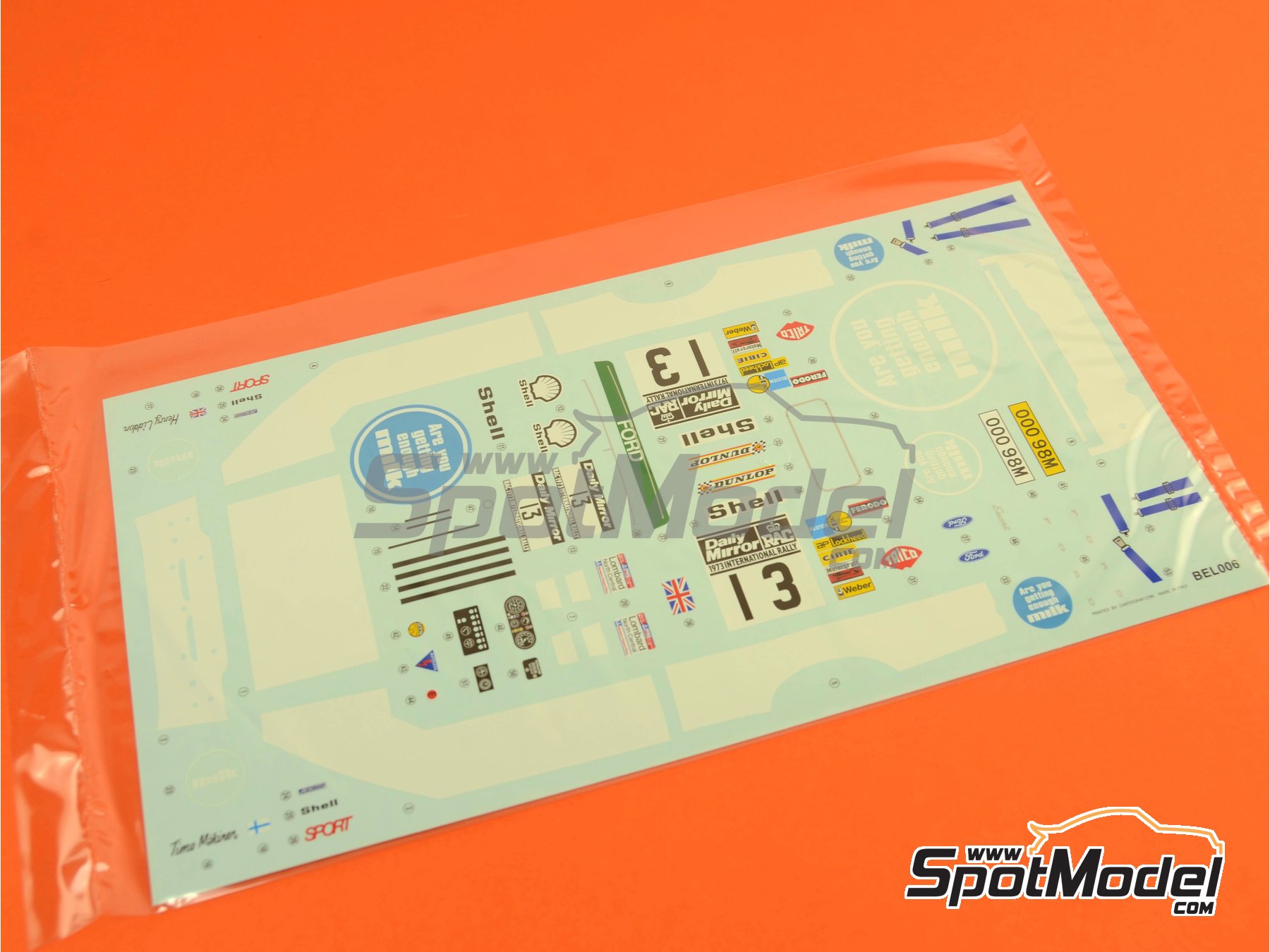 Image 13: Ford Escort RS1600 Mk I sponsored by Milk Marketing Board - Great Britain RAC Rally 1973 | Car scale model kit in 1/24 scale manufactured by Belkits (ref.&nbsp;BEL006, also 9789597229988 and BEL-006)