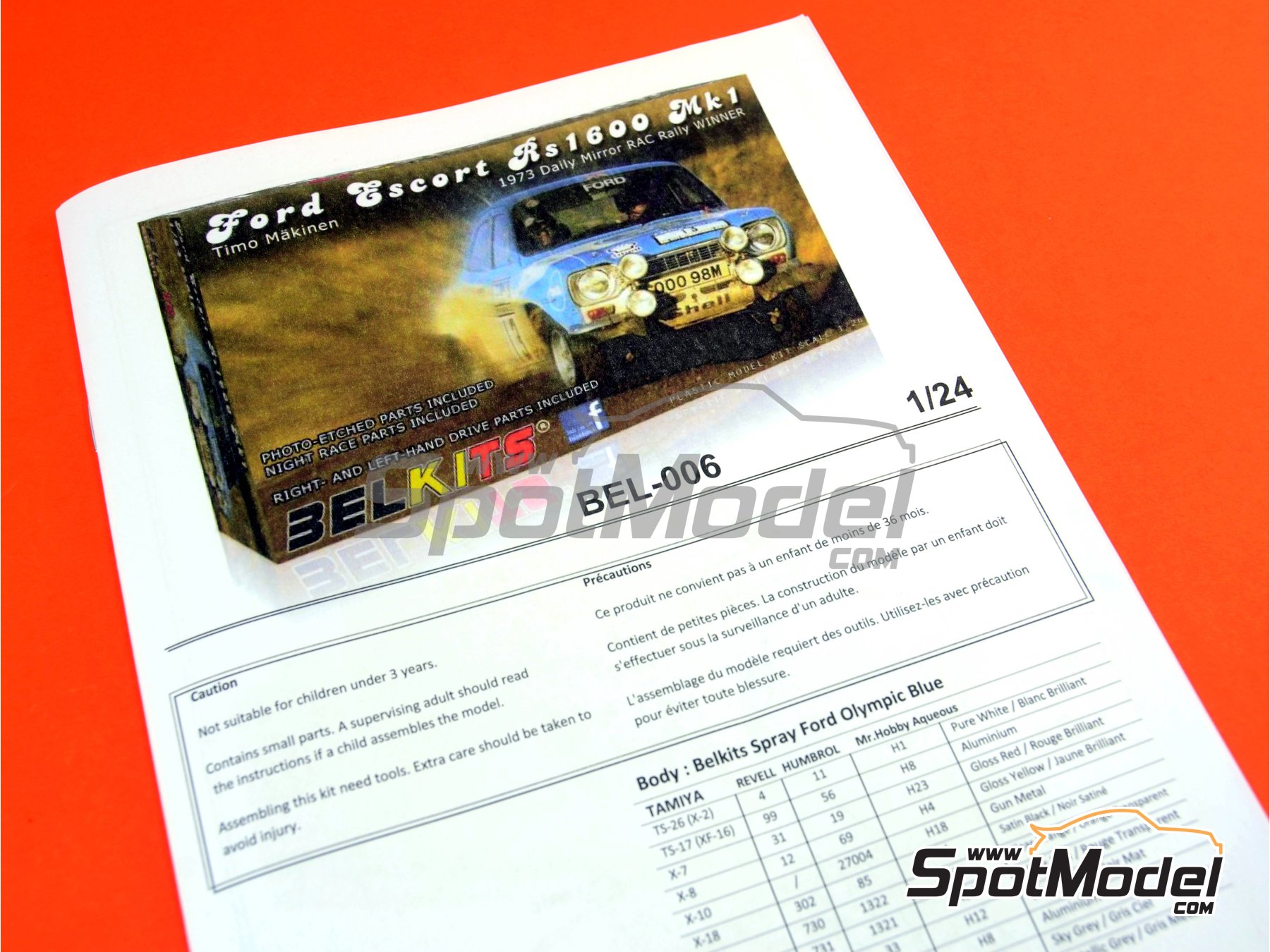 Image 17: Ford Escort RS1600 Mk I sponsored by Milk Marketing Board - Great Britain RAC Rally 1973 | Car scale model kit in 1/24 scale manufactured by Belkits (ref.&nbsp;BEL006, also 9789597229988 and BEL-006)