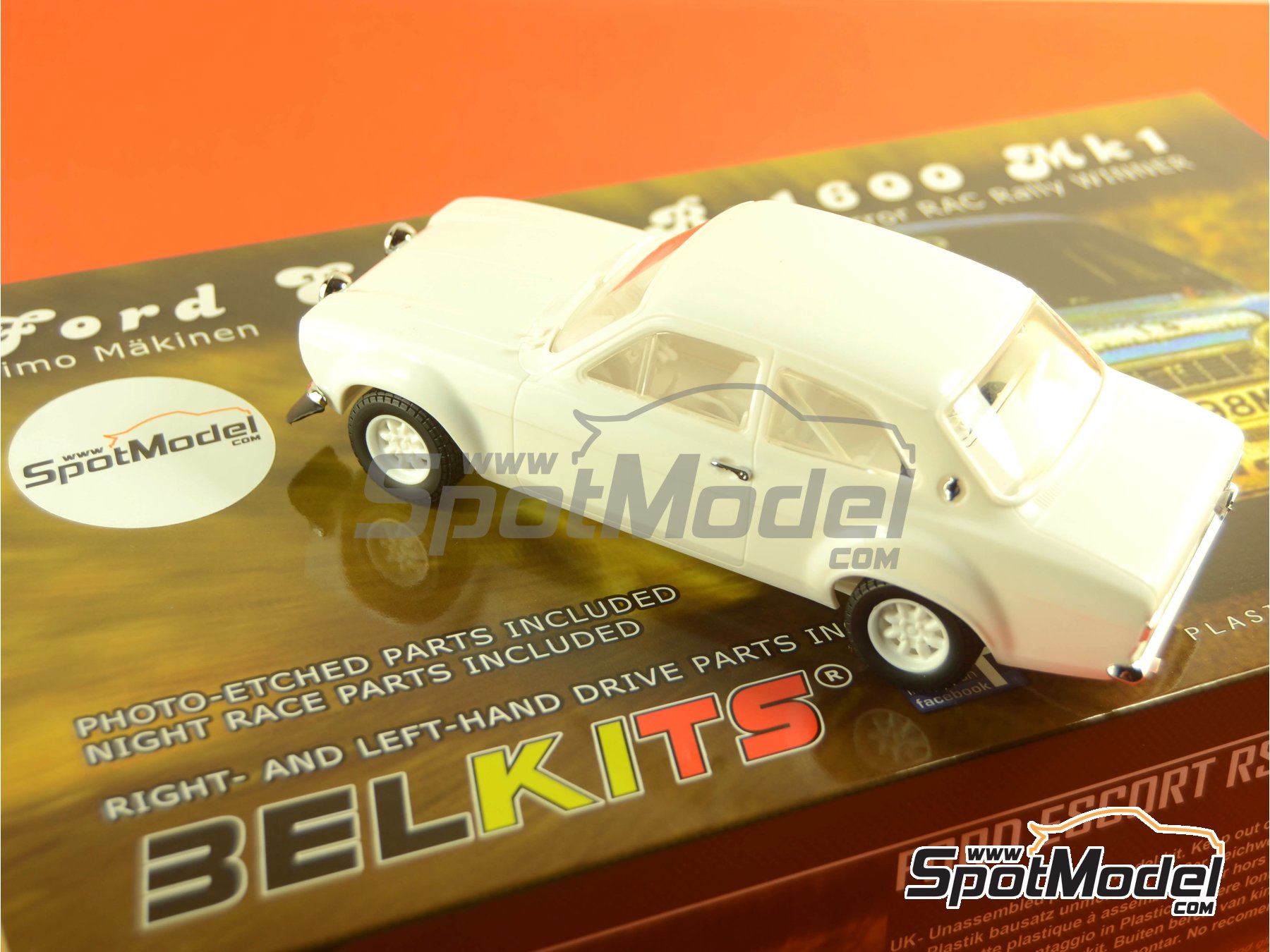Image 26: Ford Escort RS1600 Mk I sponsored by Milk Marketing Board - Great Britain RAC Rally 1973 | Car scale model kit in 1/24 scale manufactured by Belkits (ref.&nbsp;BEL006, also 9789597229988 and BEL-006)