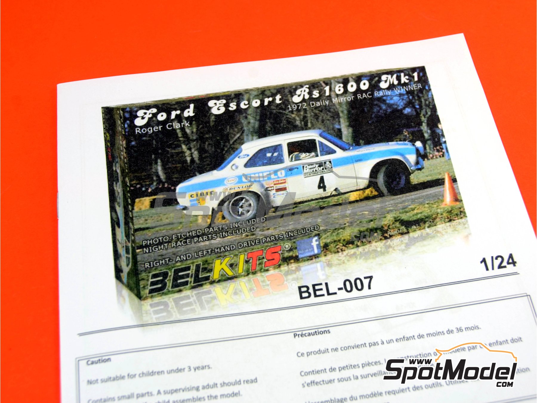 Image 16: Ford Escort RS1600 Mk I sponsored by Esso Uniflo - Great Britain RAC Rally 1972 | Car scale model kit in 1/24 scale manufactured by Belkits (ref.&nbsp;BEL007, also 9789597241645 and BEL-007)