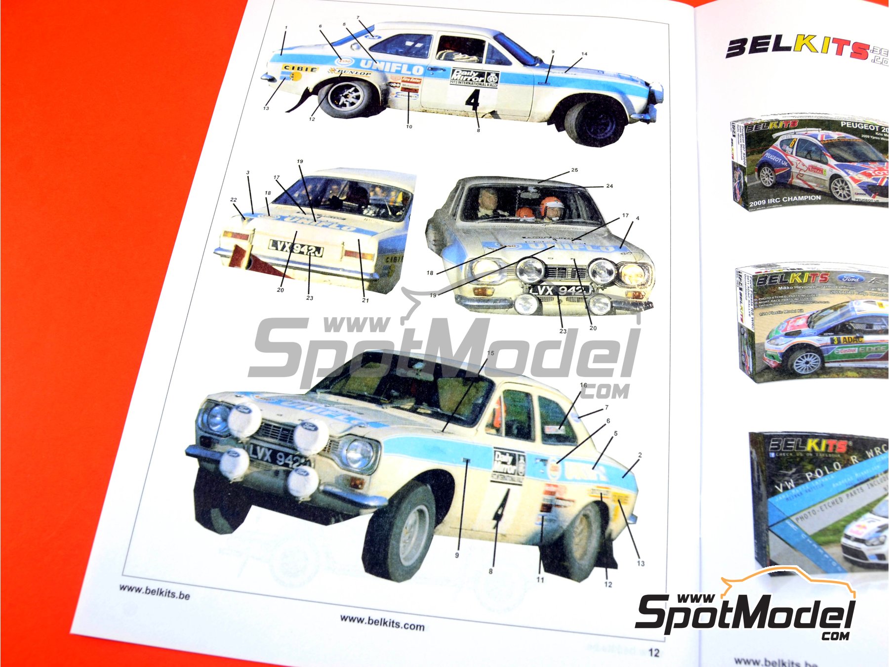 Image 23: Ford Escort RS1600 Mk I sponsored by Esso Uniflo - Great Britain RAC Rally 1972 | Car scale model kit in 1/24 scale manufactured by Belkits (ref.&nbsp;BEL007, also 9789597241645 and BEL-007)