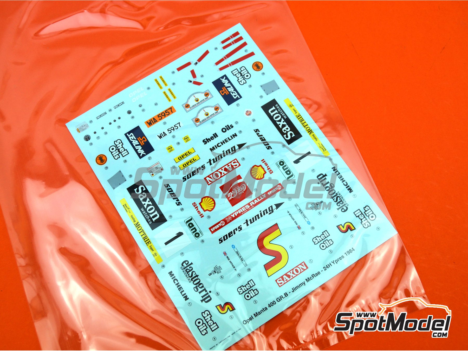 Image 16: Opel Manta 400 Grupo B patrocinado por Saxon Watches - Rally 24 Horas de Ypres 1984 | Maqueta de coche en escala 1/24 fabricado por Belkits (ref. BEL009, tambien 9789597256113 y BEL-009)